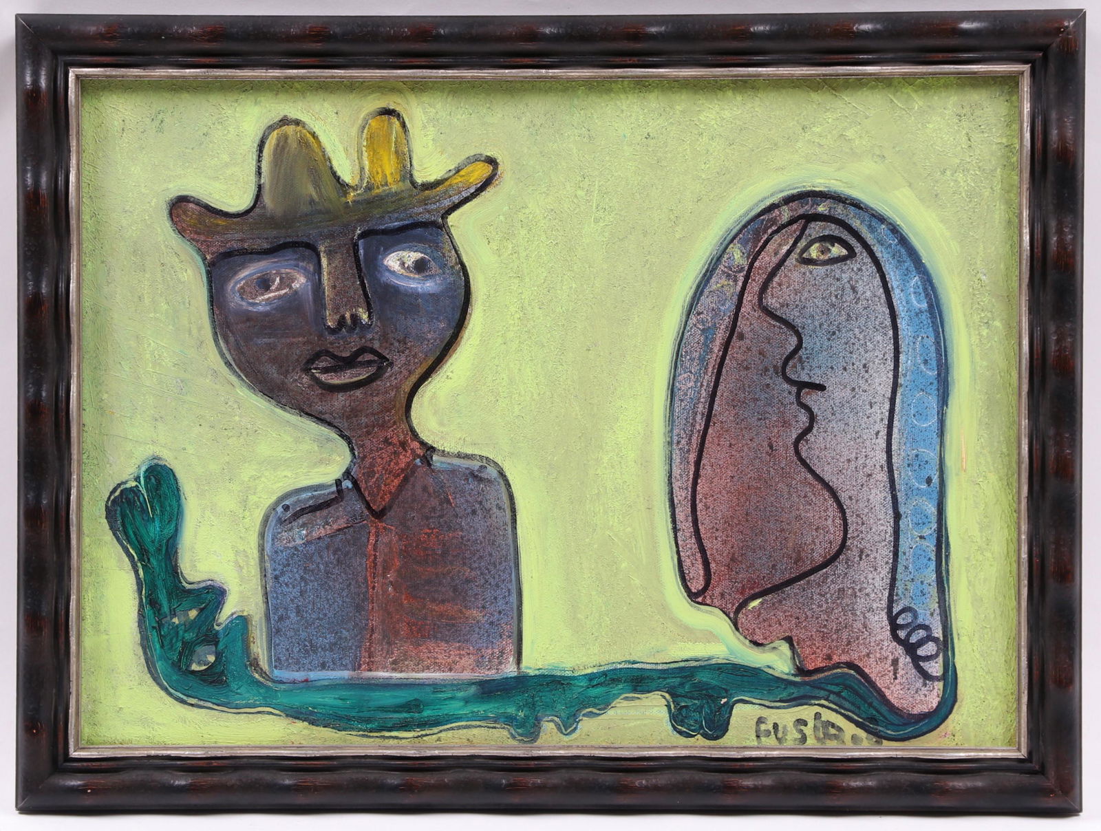 Jose Rodriguez Fuster (Born 1946) Oil on Canvas: An abstract figural work, signed at the lower right corner. Dimensions: 13" x 18", the frame 15" x 20". Provenance: From a local collection.