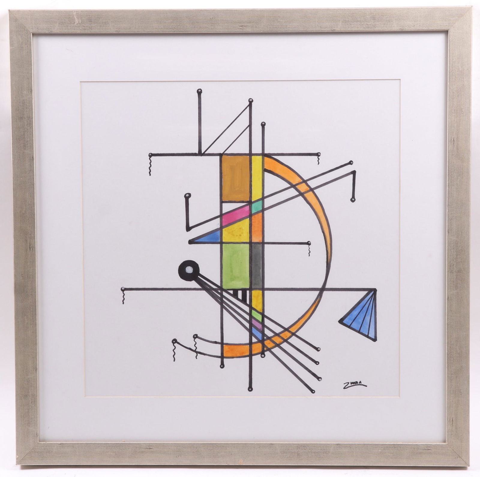 A Modern Work, Mixed Media: Signed "Zumba" and dated for 2020, gouache and pen on paper. Dimensions: The frame measures 29 1/2" x 29 1/2".