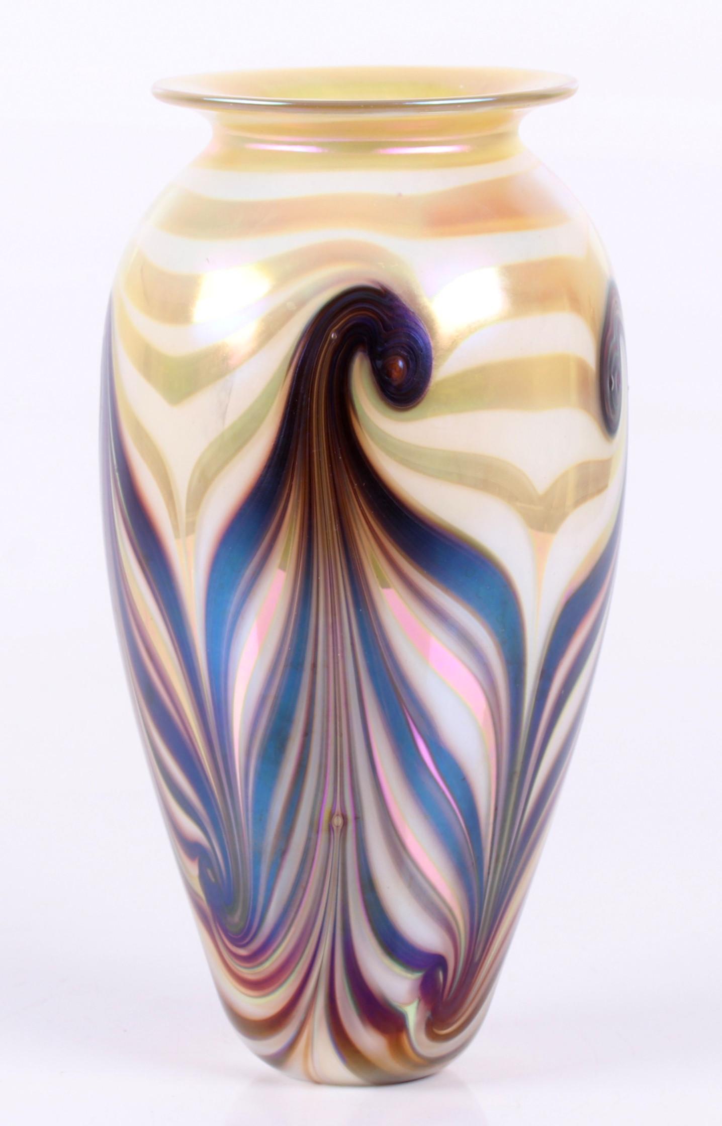 A Robert Eicholt Art Glass Vase: Signed and dated for 2003. Dimensions: 5 1/2" in diameter, 10 1/2".