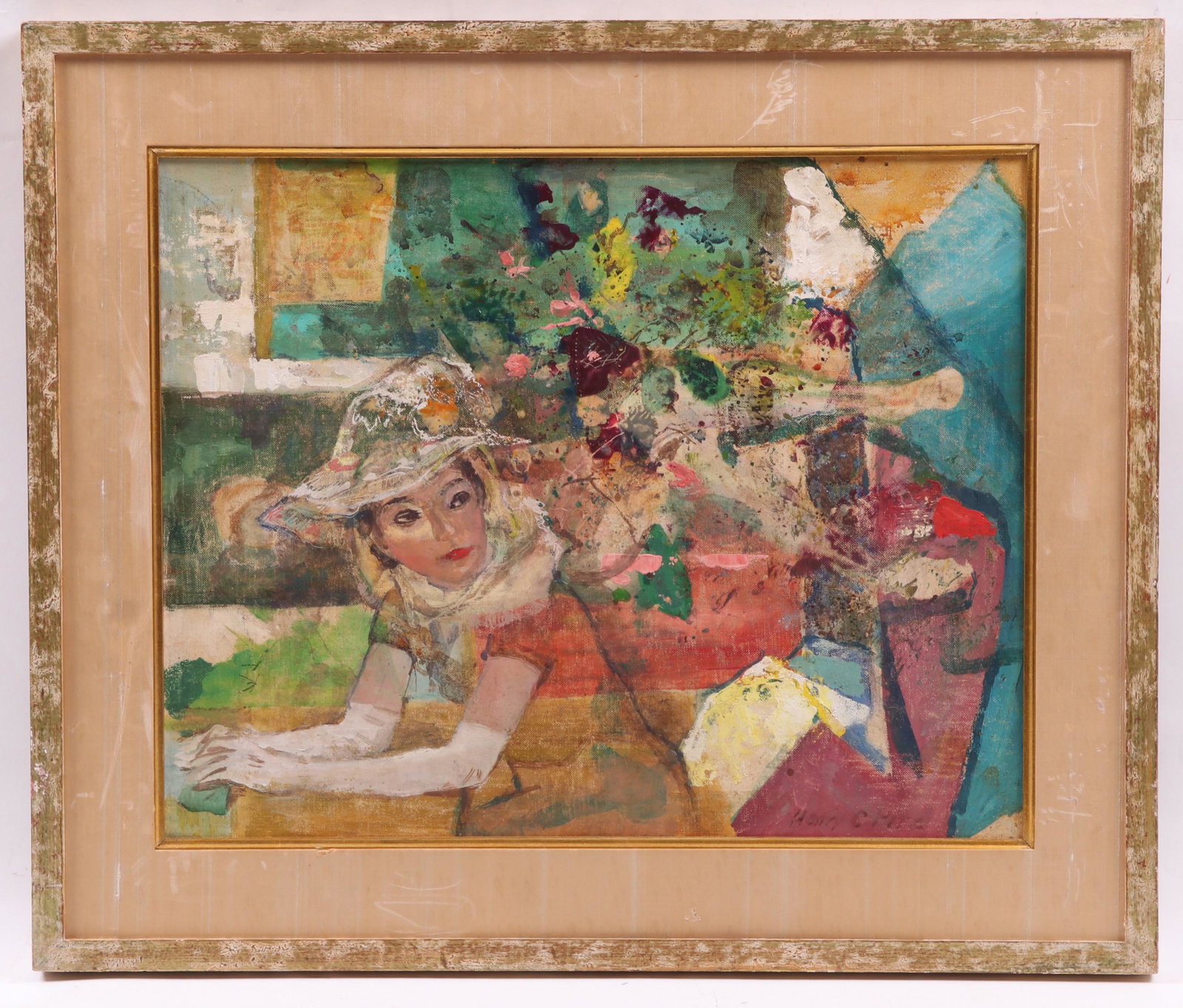 Henry Clarence Pitz (1895 - 1976) Oil on Board: An abstract work that features a woman wearing a hat, signed at the lower right corner. Dimensions: 16" x 20", the frame 21 1/2" x 25 1/2".