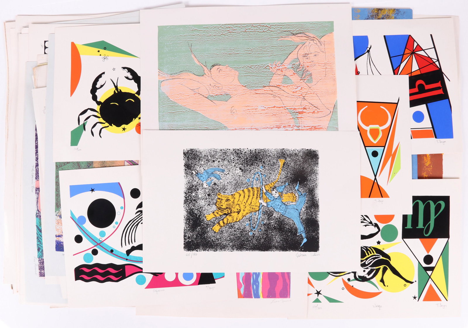 A Large Group of 20th Century Prints: Serigraphs and Lithographs, 180 examples, some multiples. Nearly all numbered and pencil signed, the artist list is: Claude Lorraine, Leo Russell, Charles Calvert, Edward Arden, J. Ellis, Jon Bartran,