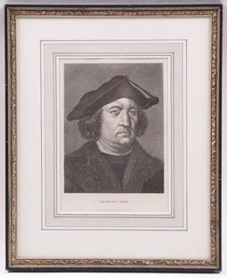 Thomas Holloway, 1748-1827; Portrait of Thomas More: A 1792 engraving of Sir Thomas More, Ursula Hobson frame. Dimensions: Sight is 11" x 8", the frame 18 1/2" x 15". Provenance: From a Delaware estate.