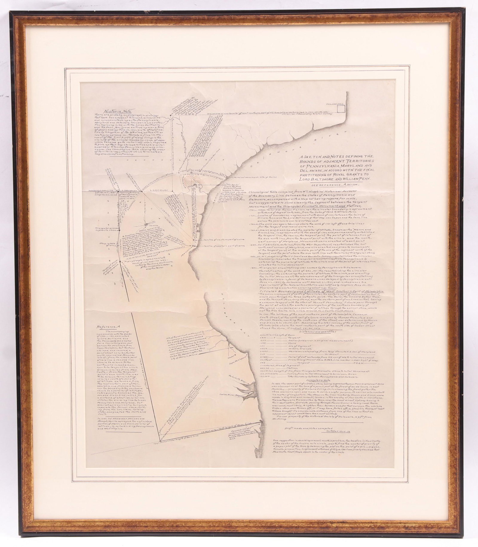 A Circa 1935 William Penn Related Map: By Wilbut T. Wilson (1856-1942), "A sketch and notes defining the bounds of adjacent territories of Pennsylvania, Maryland and Delaware , in accord with the final partitioning of royal grants to Lord 