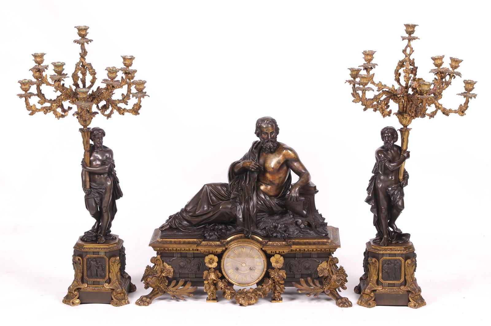 19th Cen. French Parcel Gilt Clock with Candelabra (1 of 19)