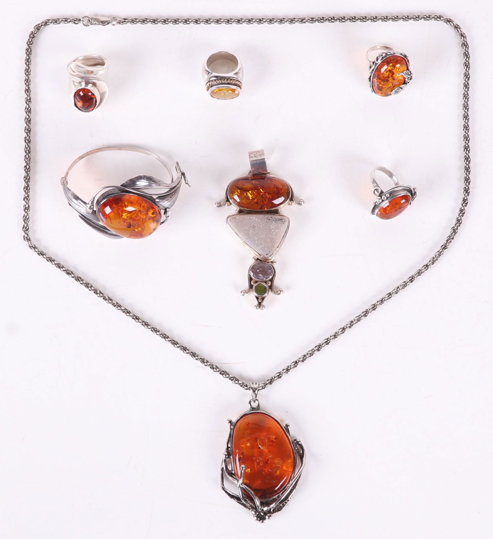 A Group of Sterling and Amber Jewelry (1 of 15)