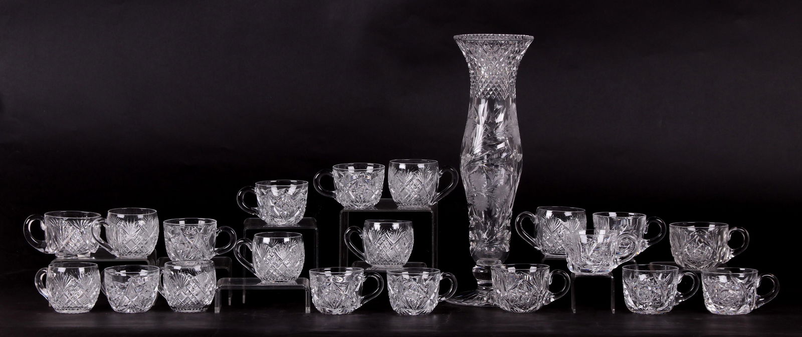 A Group of Cut Glass, Vase and Punch Cups (1 of 12)