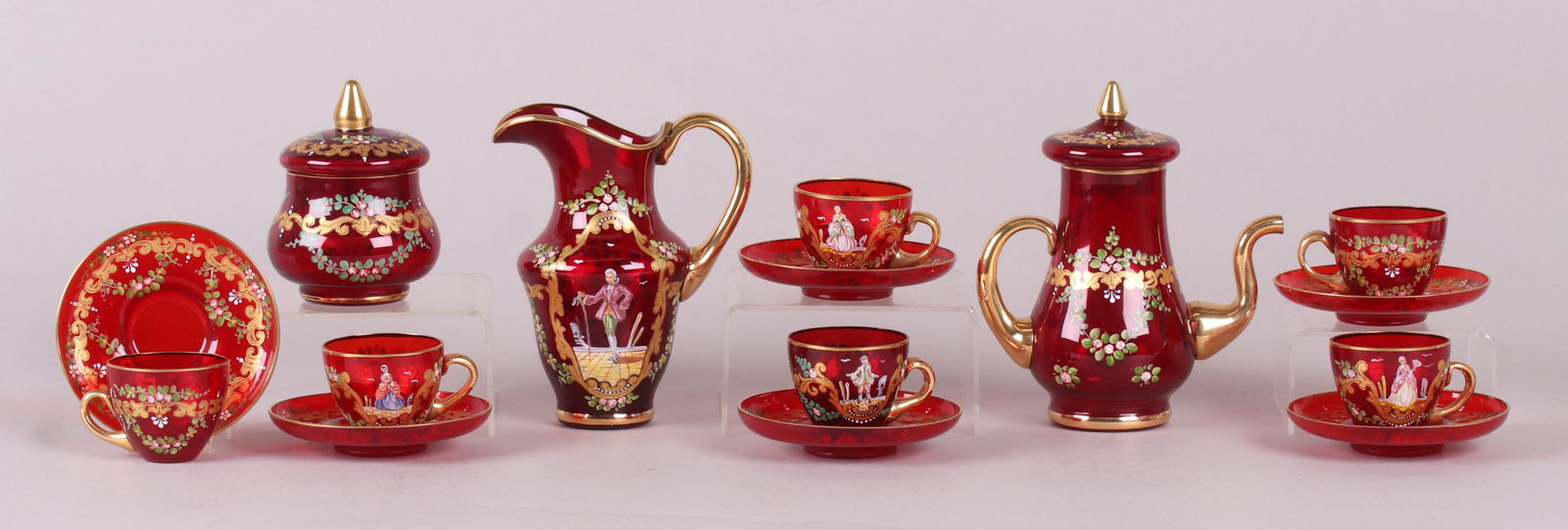 A Venetian Ruby Glass Demitasse Set (1 of 14)