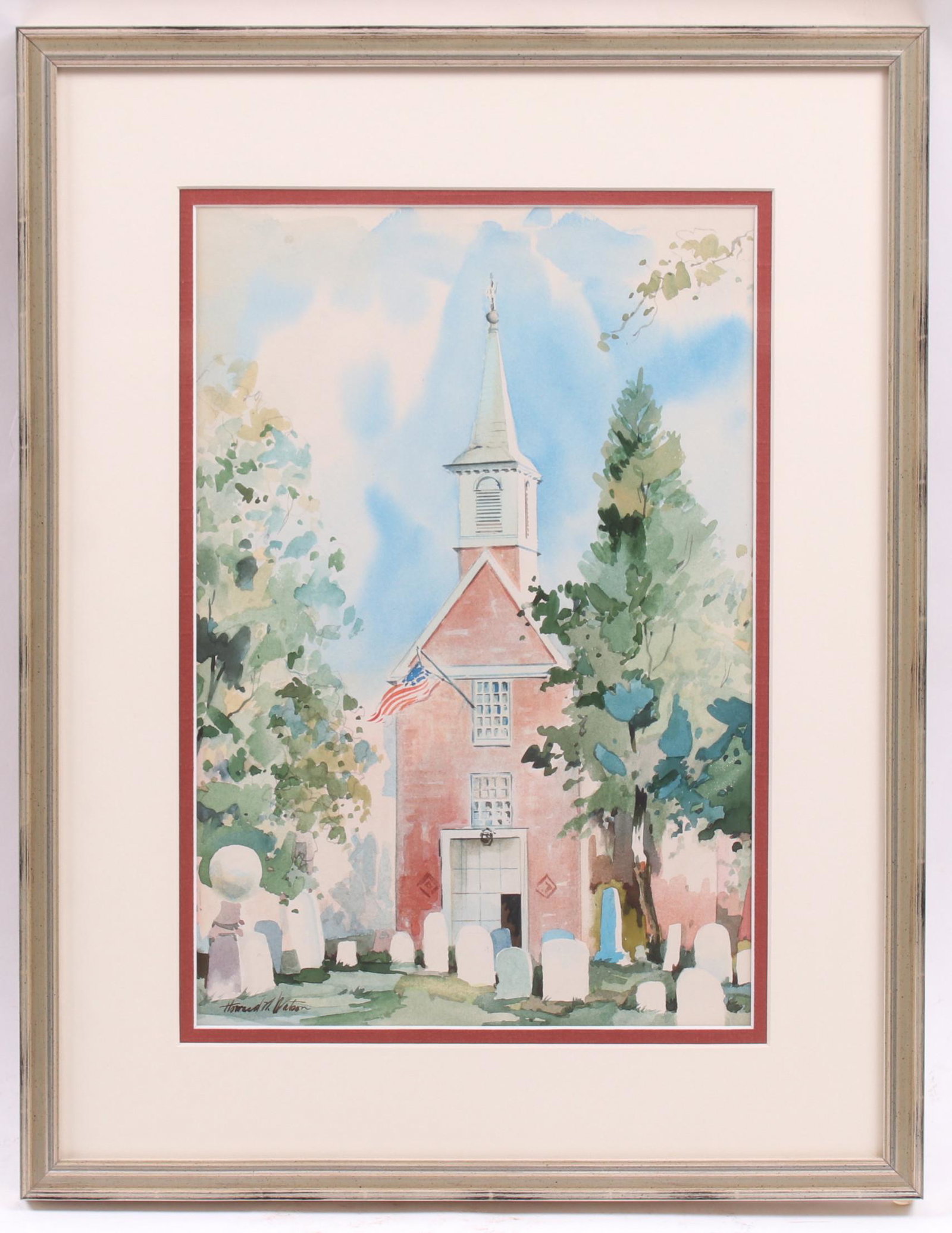 Howard Noel Watson (Born 1929) Watercolor: Depicting Old Swedes Episcopal Church, signed at the lower left corner. Dimensions: Sight is 14 1/4" x 9 1/2", the frame 20 1/2" x 15 3/4". Provenance: From a Philadelphia collection.