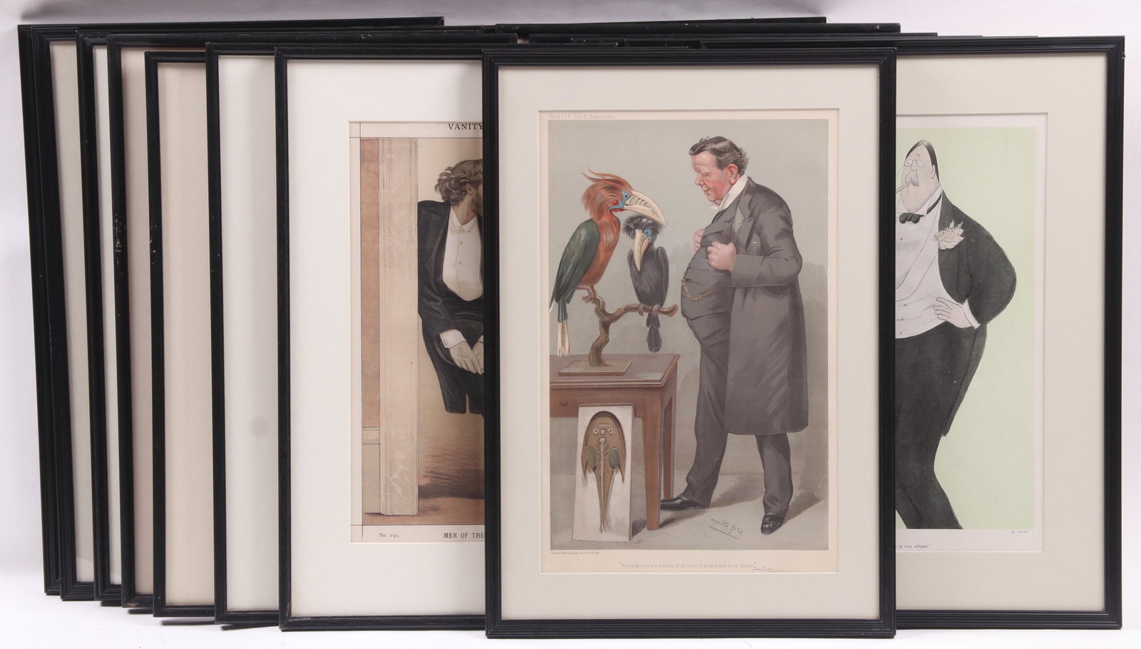 Nineteen Vanity Fair Framed Prints: All but one is an original lithograph, the William Johnson Galloway, that example is a photolithograph copy. Nine of the prints are signed in the plate "Spy" for the artist Sir Leslie Ward. All are id