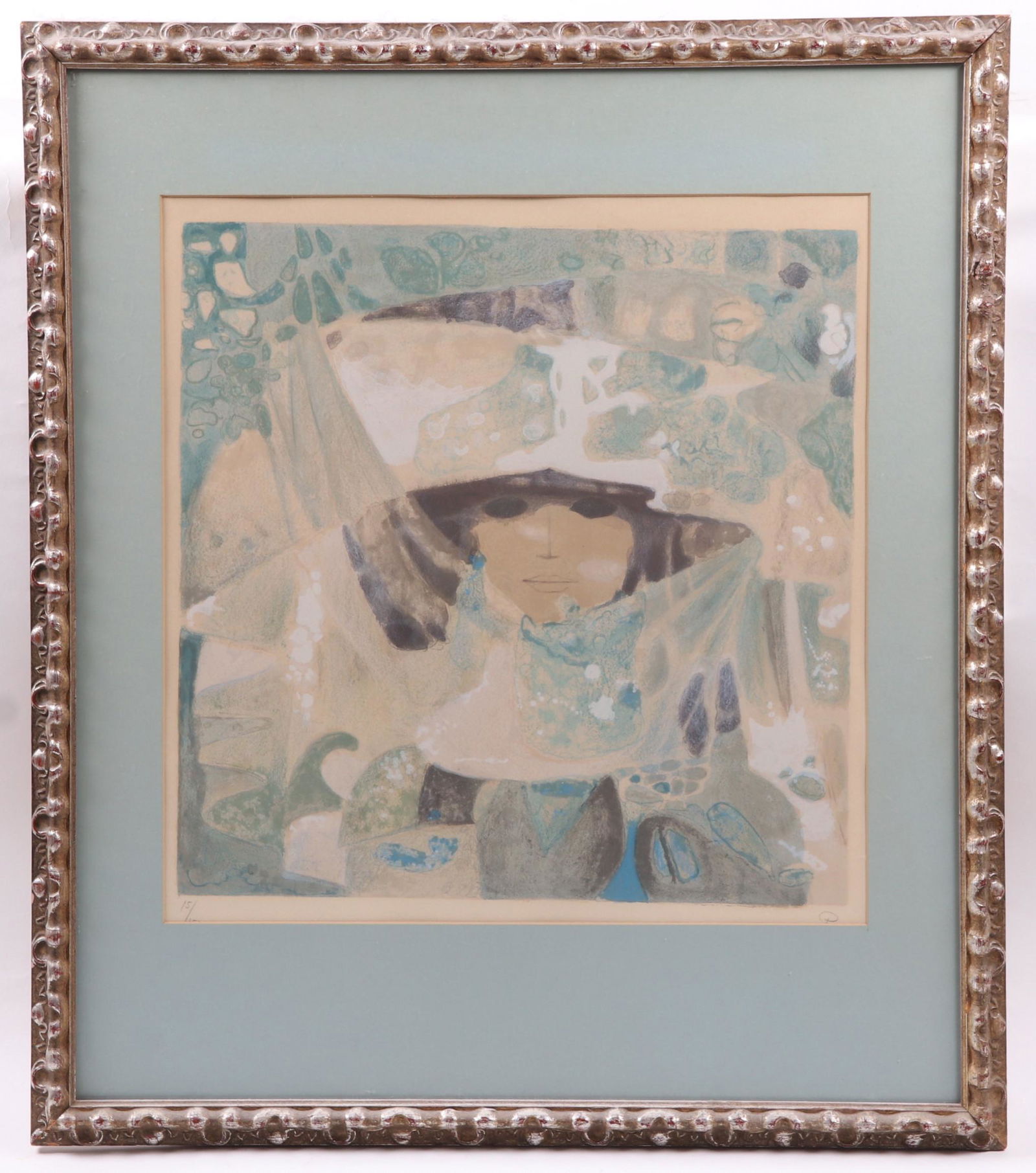 Hector Poleo (1918-1989), Lithograph: A mid century work depicting a woman wearing a hat, pencil signed and numbered 15/150. Dimensions:Sight is 22" x 21", the frame 34" x 30". Provenance:From a Philadelphia estate.