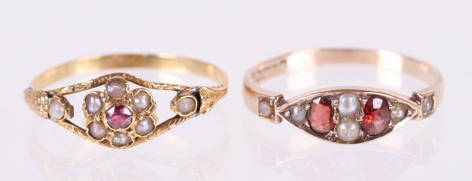 Two 14k Gold Rings, Garnet and Pearl (1 of 6)