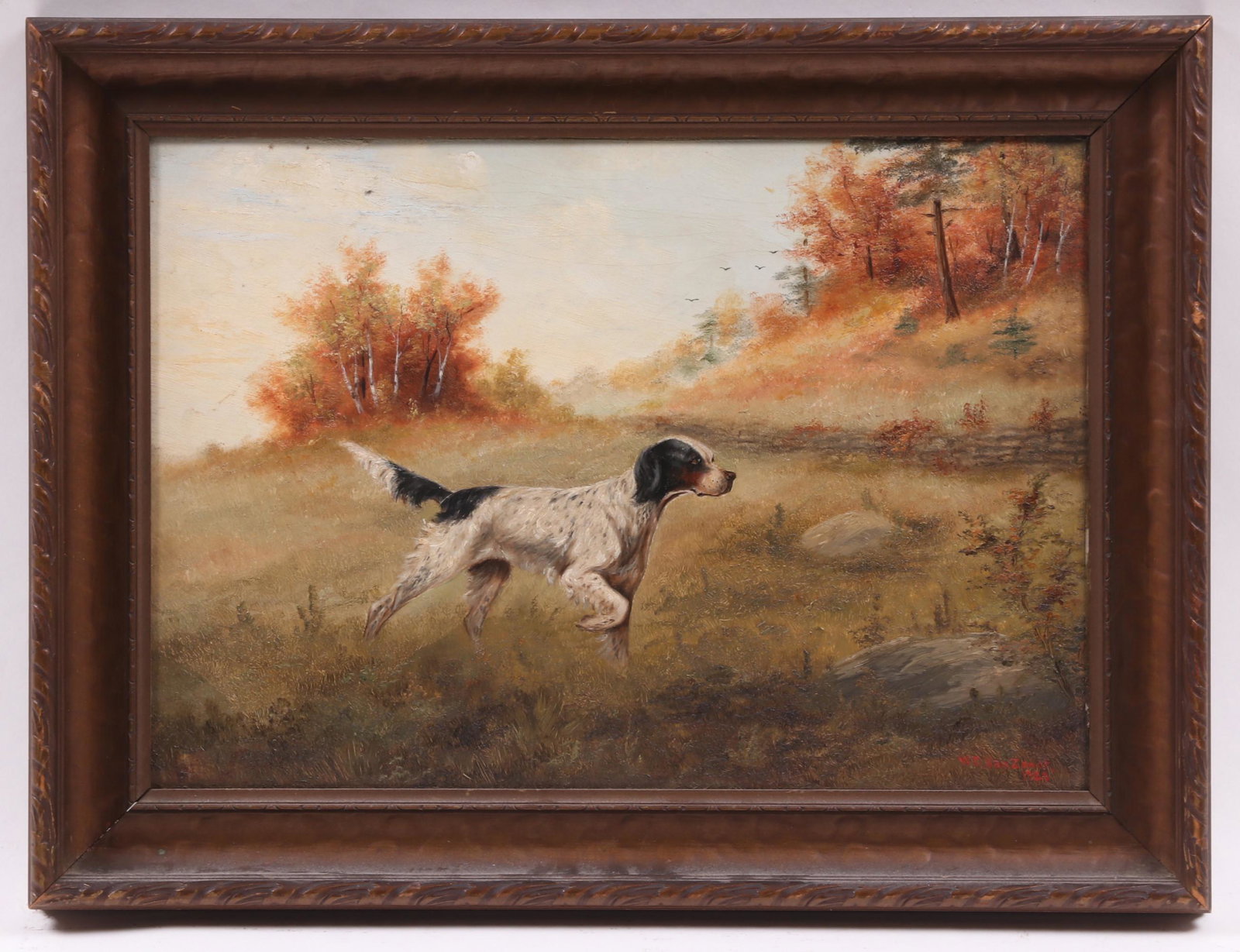 William Garrett Van Zandt (1857 - 1942) O/B: Depicting a pointer in the field, signed and dated for 1920 at the lower right. Dimensions: 12" x 17", the frame 15 1/2" x 20 1/2". Provenance: From a local collection.