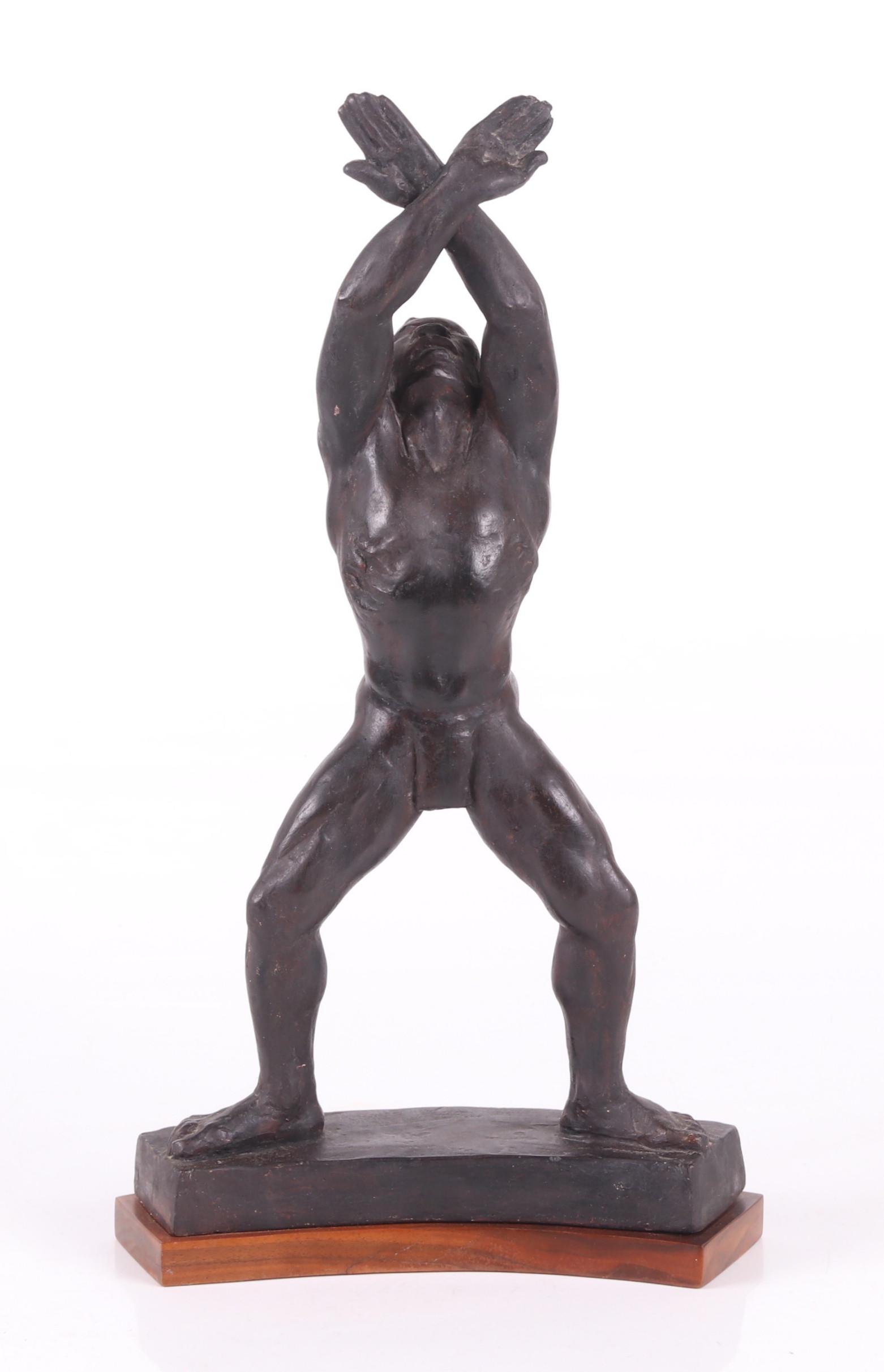 Beatrice Fenton (1887 - 1983) Plaster Sculpture: Depicting an African American man standing with crossed arms, signed and dated for 1962 as pictured. Dimensions: 10" x 3 1/2", the height is 20". Provenance: From a Philadephia estate.