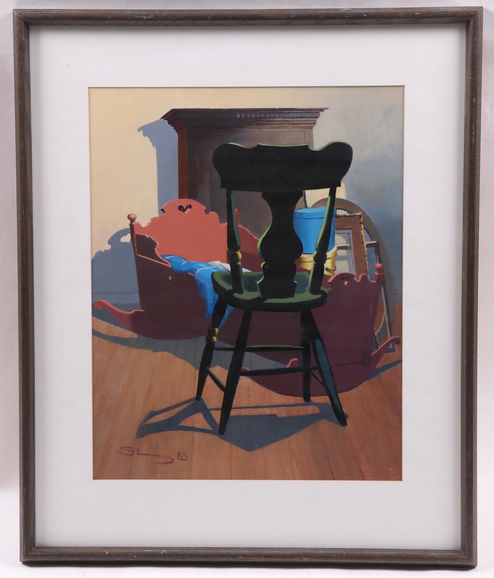 Grace Steinmetz (1911-2004) Oil on Paper: Titled verso, "What I Remember". Signed and dated for 1983 at the lower left corner. Dimensions: Sight is 19" x 15". The frame is 26 1/2" x 22". Provenance: From a Lancaster County Estate.