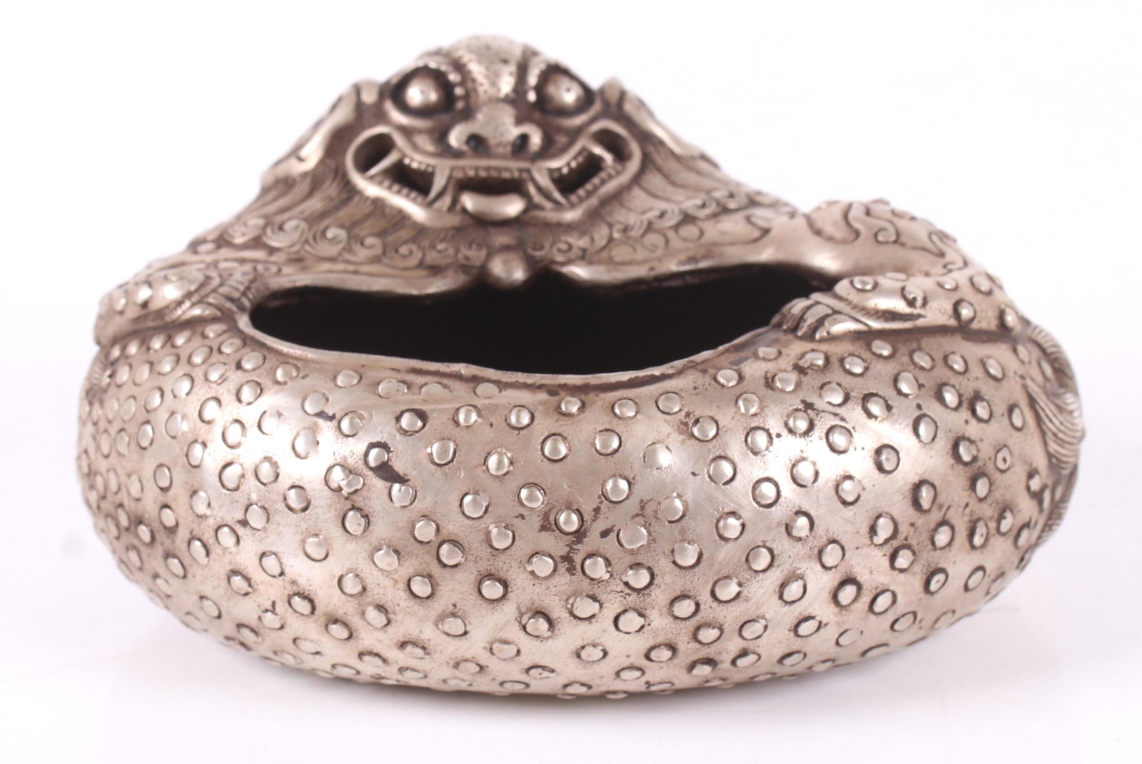 A Chinese Silver Plated Brush Washer: 20th century/modern, in the form of a foo dog. Dimensions: 5" x 4 1/2" x 2 3/4". Provenance: From a Main Line Collection.