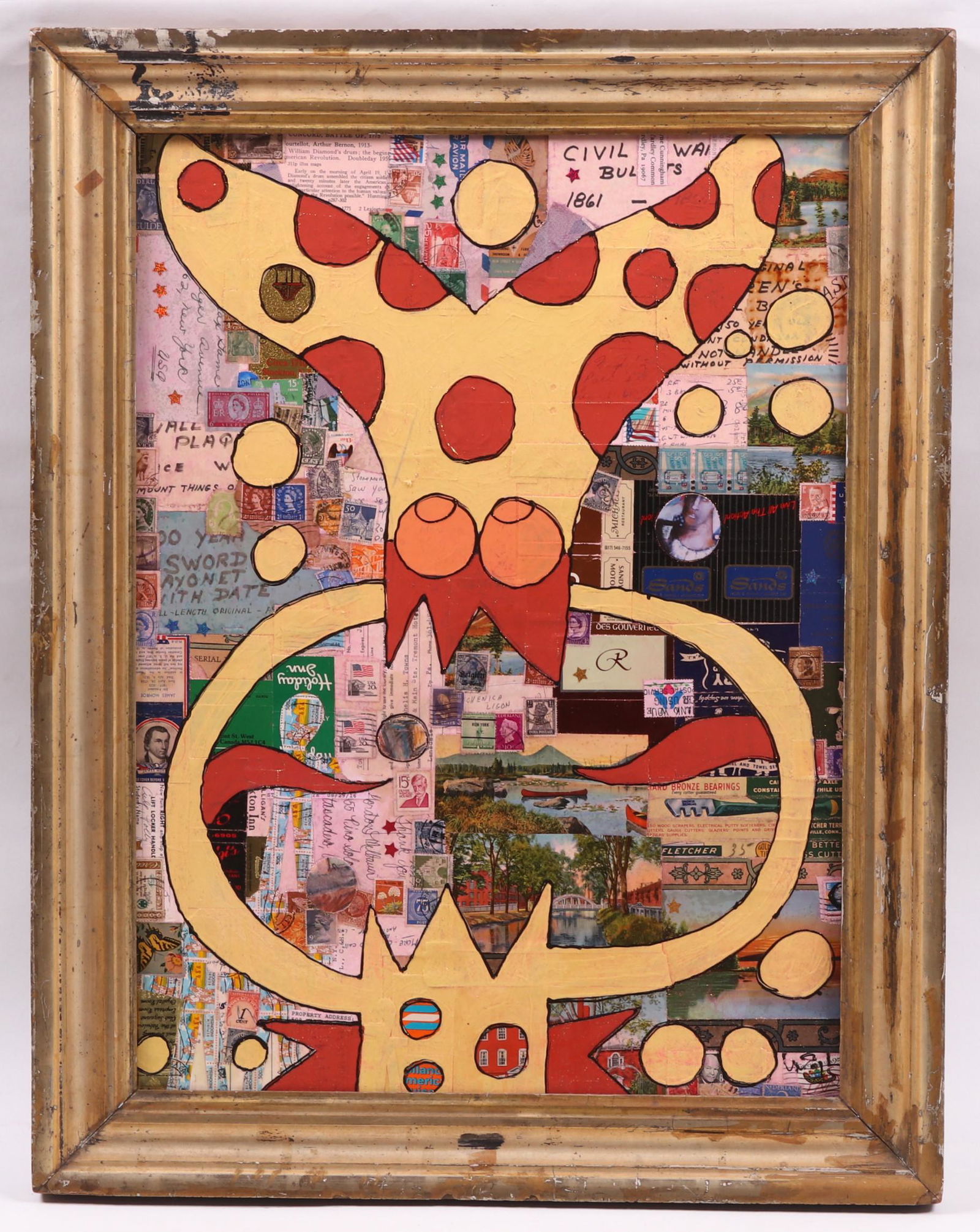 Wayne Cunningham (20th Century) Mixed Media/Collage: Acrylic, black pen and collage, signed at the lower right corner. Dimensions: 24" x 18", the frame 28" x 22".
