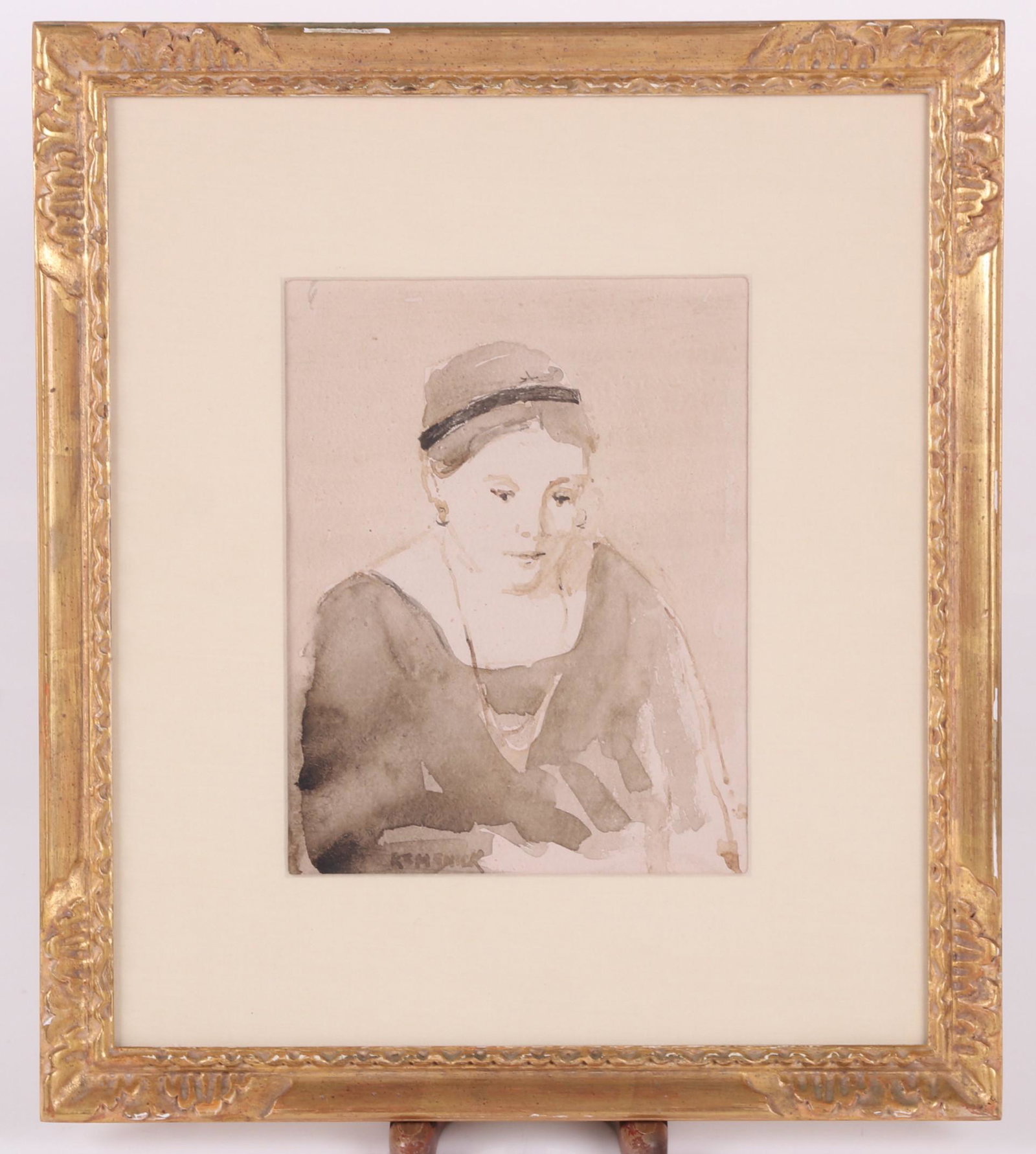 Seymour Remenick (1923 - 1999) Watercolor: A portrait of a woman, signed at the lower left. Dimensions: Sight is 9 1/2" x 7 1/2", the frame 17" x 15". Provenance: From a Philadephia estate.