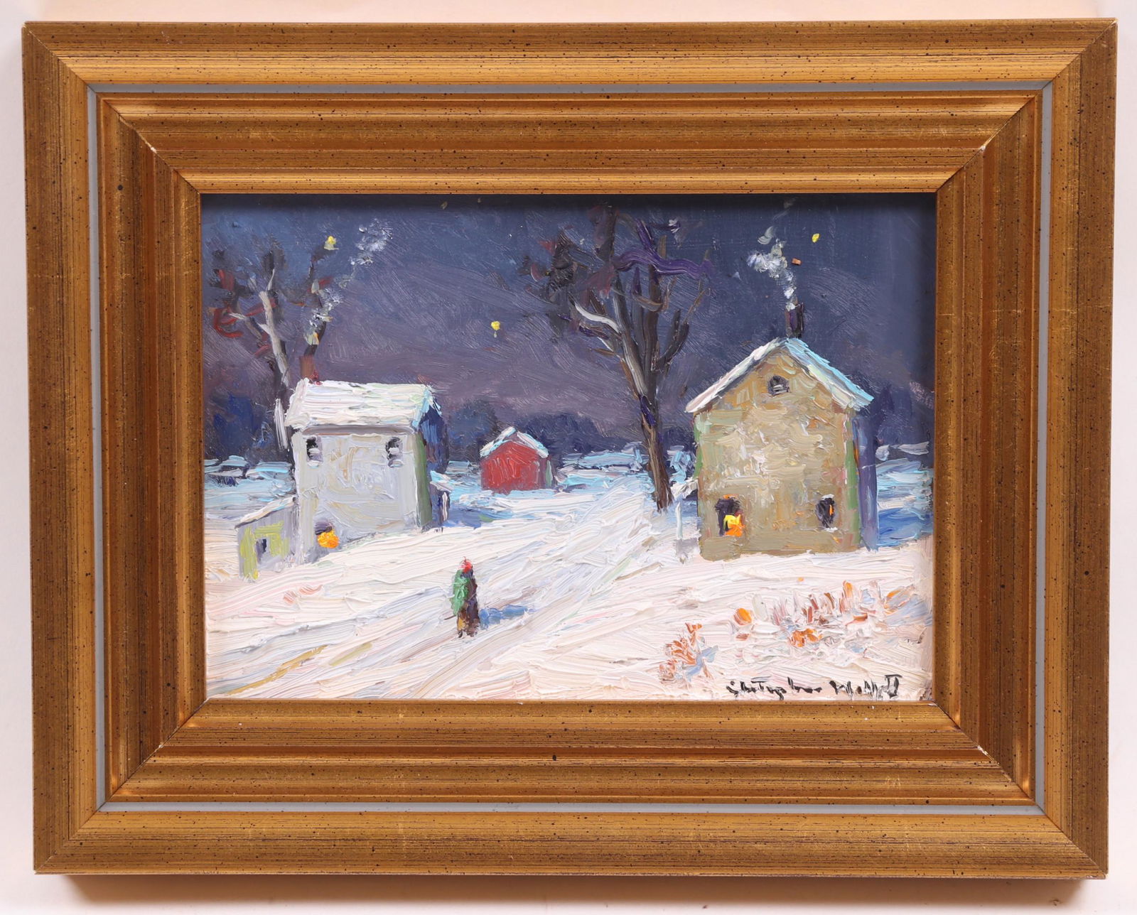 Christopher G. Willett (Born 1959) Oil on Board: Titled verso, "February, Buckingham PA", Bucks County PA" signed at the lower right. Dimensions: 5" x 7", the frame 7 1/2" x 9 1/2".