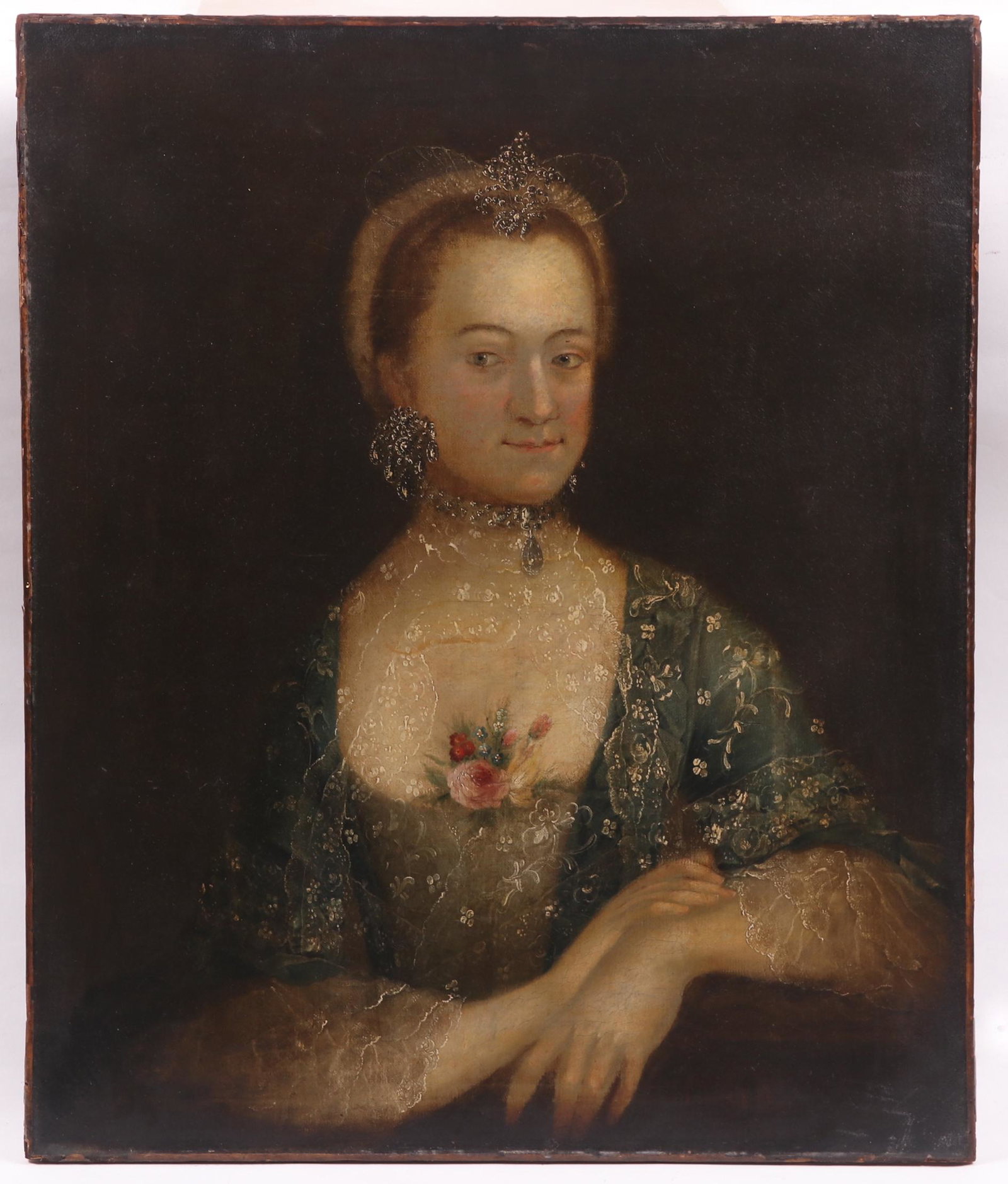Continental School, 18th century, Portrait: Oil on canvas, depicting a young girl, unsigned. Dimensions: 30" x 25". Provenance: From a Philadelphia collection.