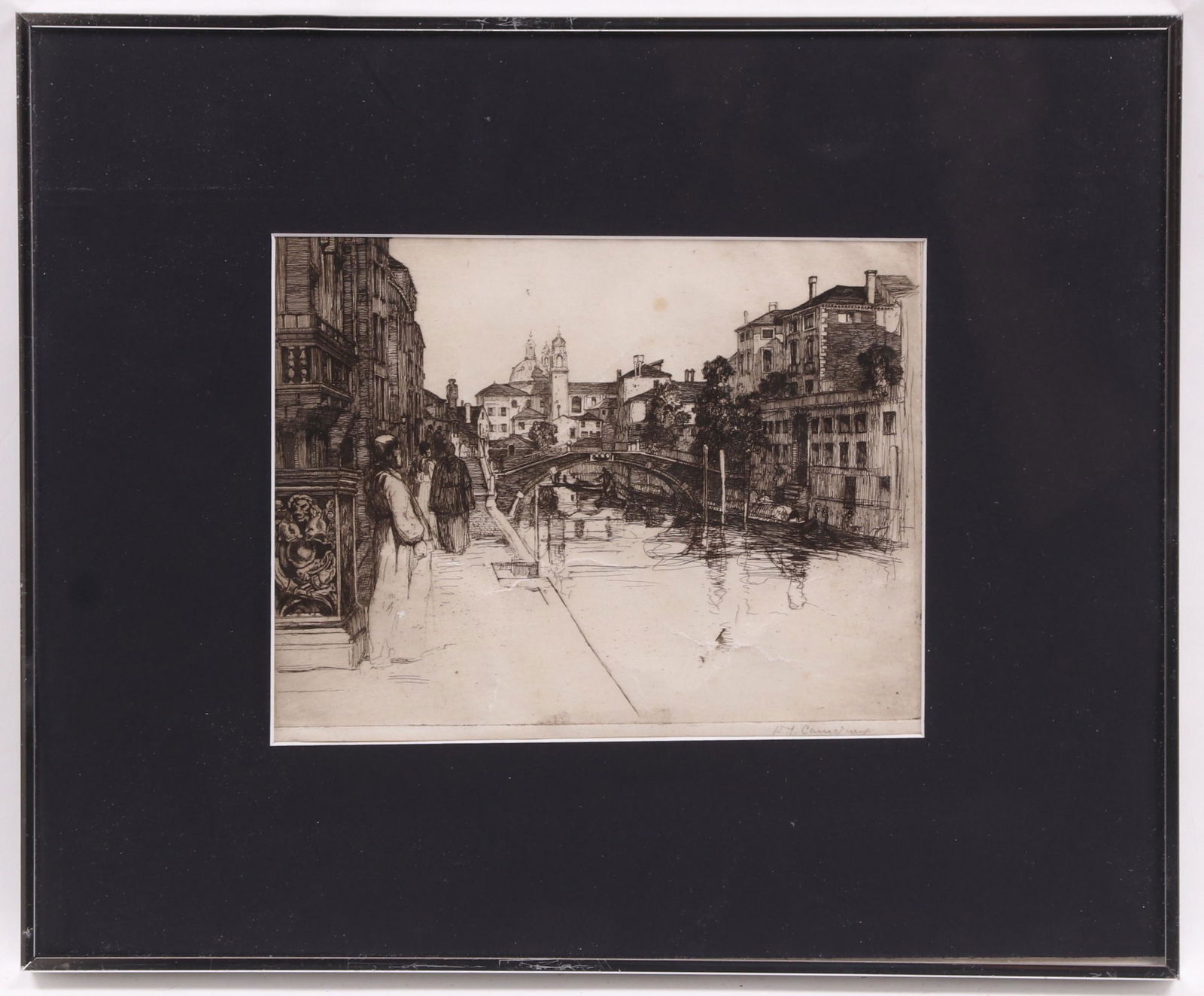 David Young Cameron (1865 - 1945) Etching: A Venetian scene, pencil signed at the lower right. Dimensions: Sight is 6 1/4" x 8 1/4", the frame 12" x 15". Provenance: From a Delaware collection.