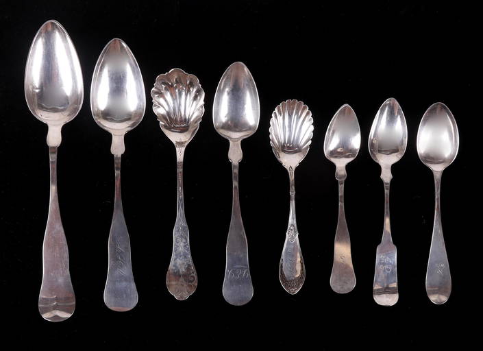 American Coin Silver Flatware , Eight Pieces