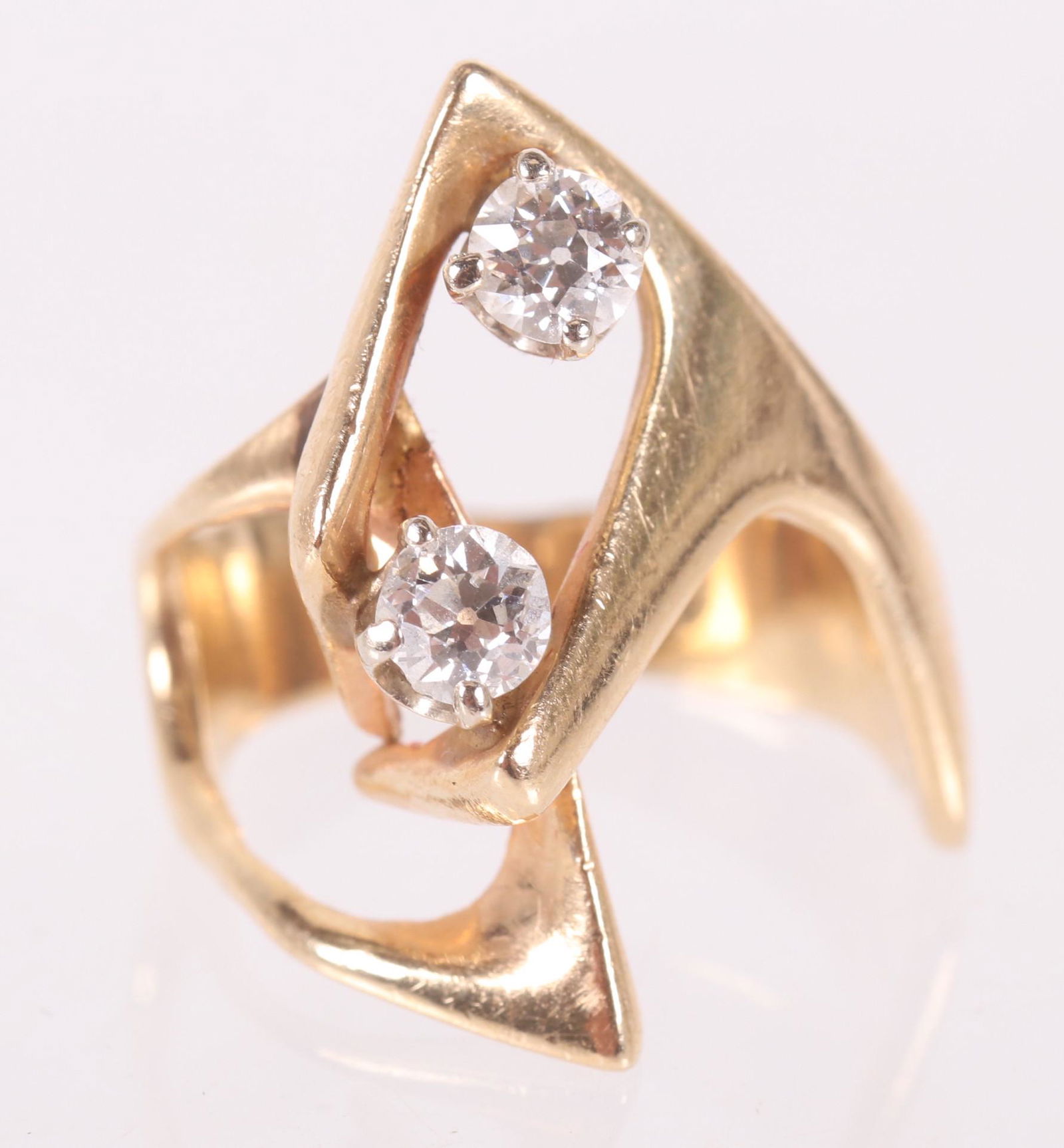 A 14k Gold and Diamond Brutalist Ring (1 of 5)
