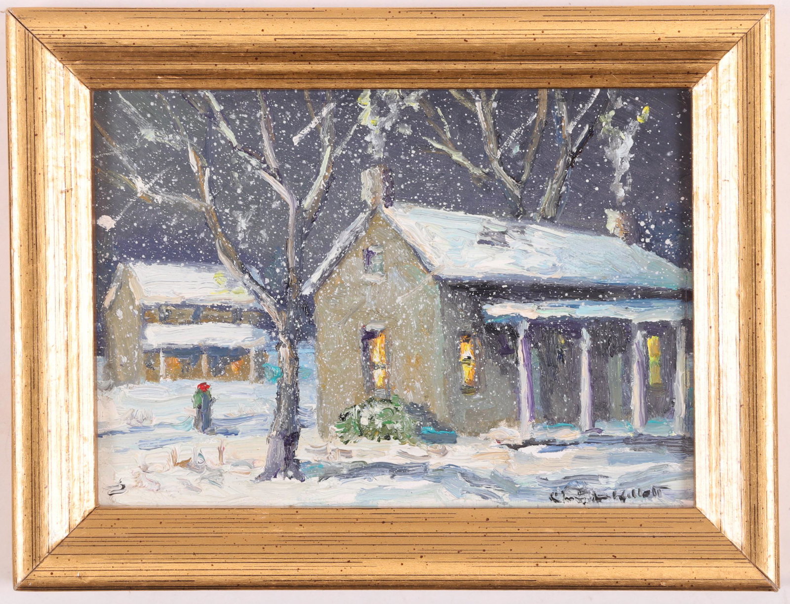 Christopher G. Willett (Born 1959) Oil on Board: "Meetinghouse, Doylestown, PA", signed at the lower right. Dimensions: 5" x 7", the frame 6 1/2" x 8 1/2".