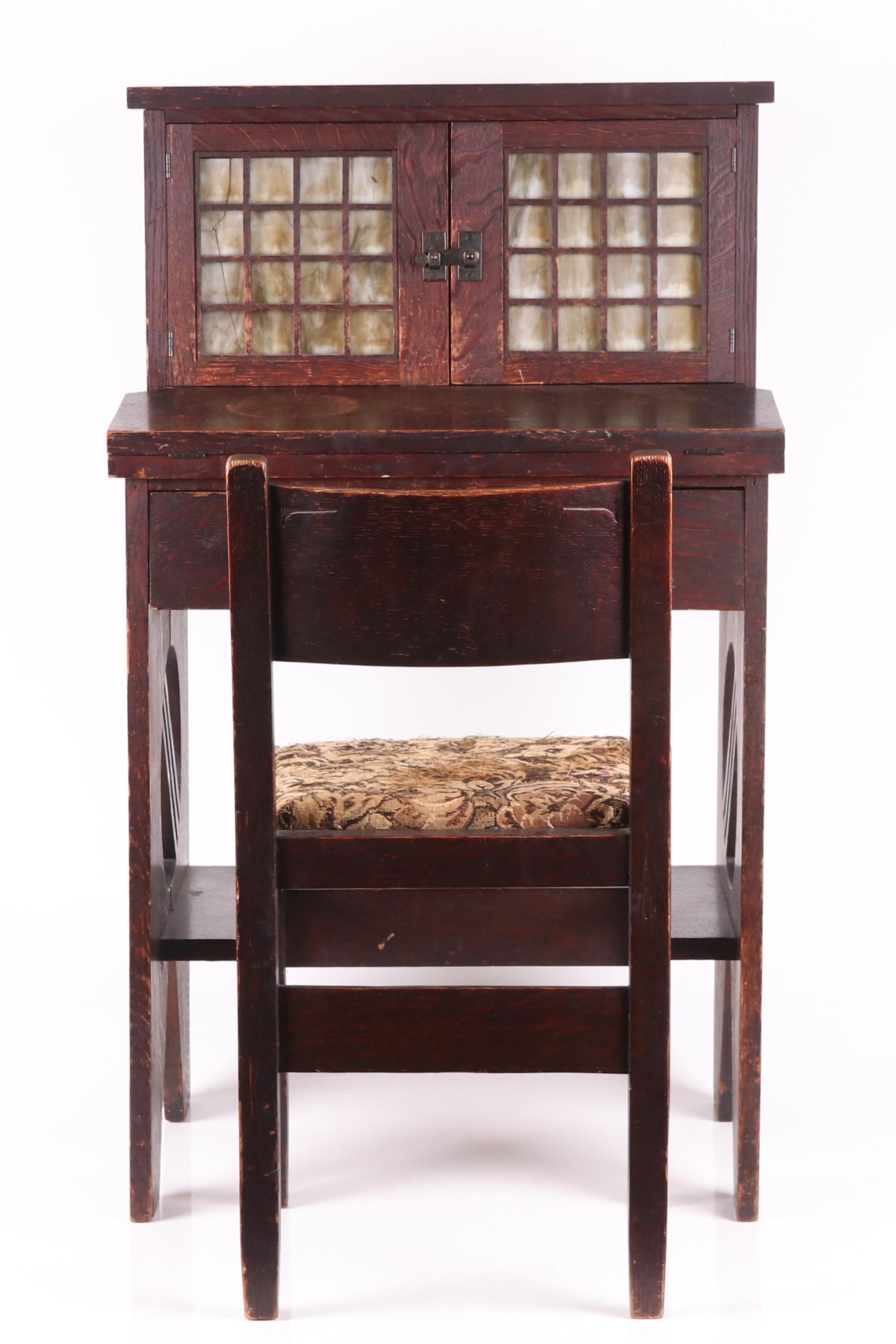 A Small Arts and Crafts Oak Desk and Chair (1 of 13)