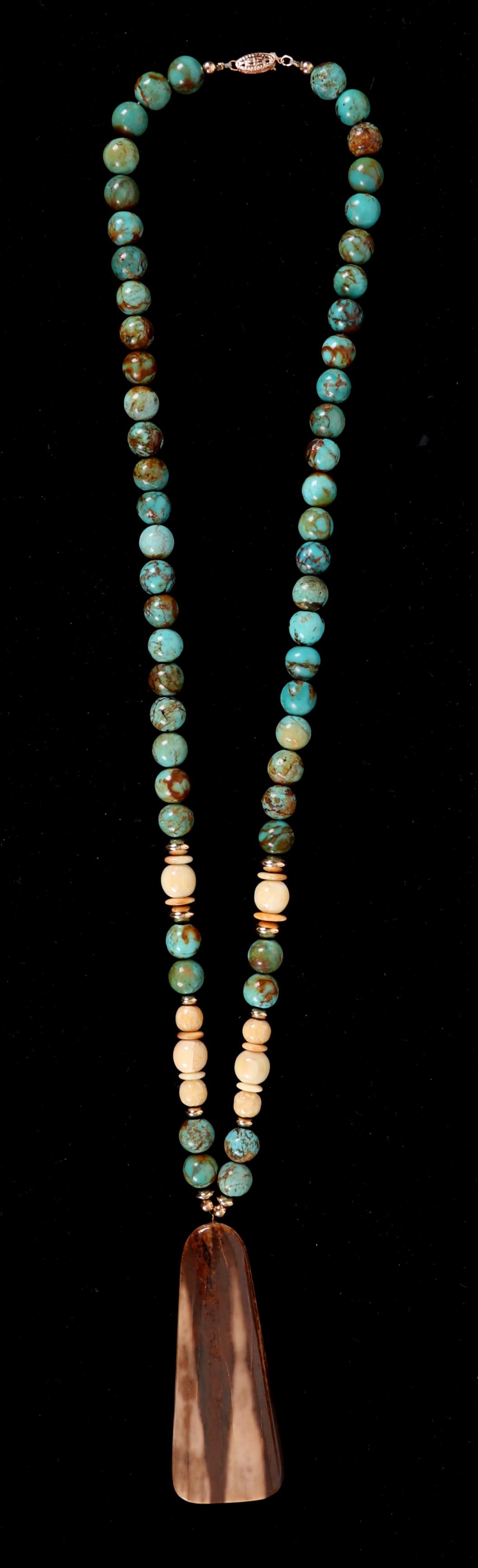 A Chinese Turquoise and Mammoth Ivory Necklace (1 of 7)