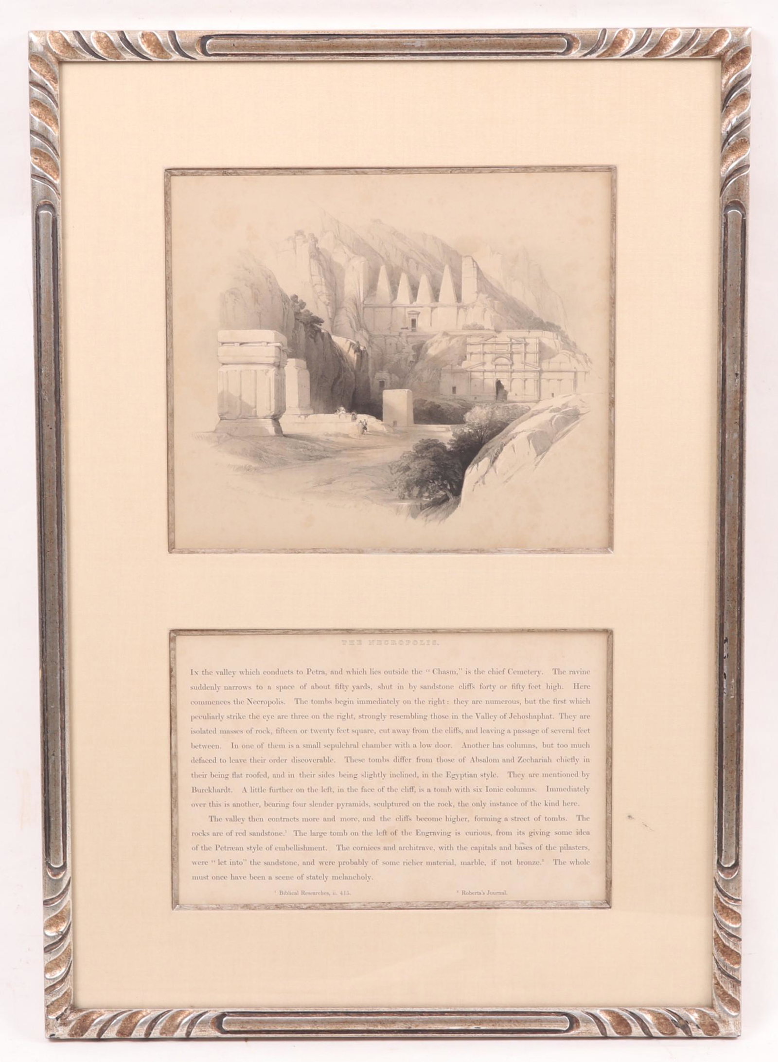 David Roberts (1796-1864) Lithograph: "The Necropolis" an original lithograph framed with related text. Dimensions: The frame is 26 1/2" x 18 12".