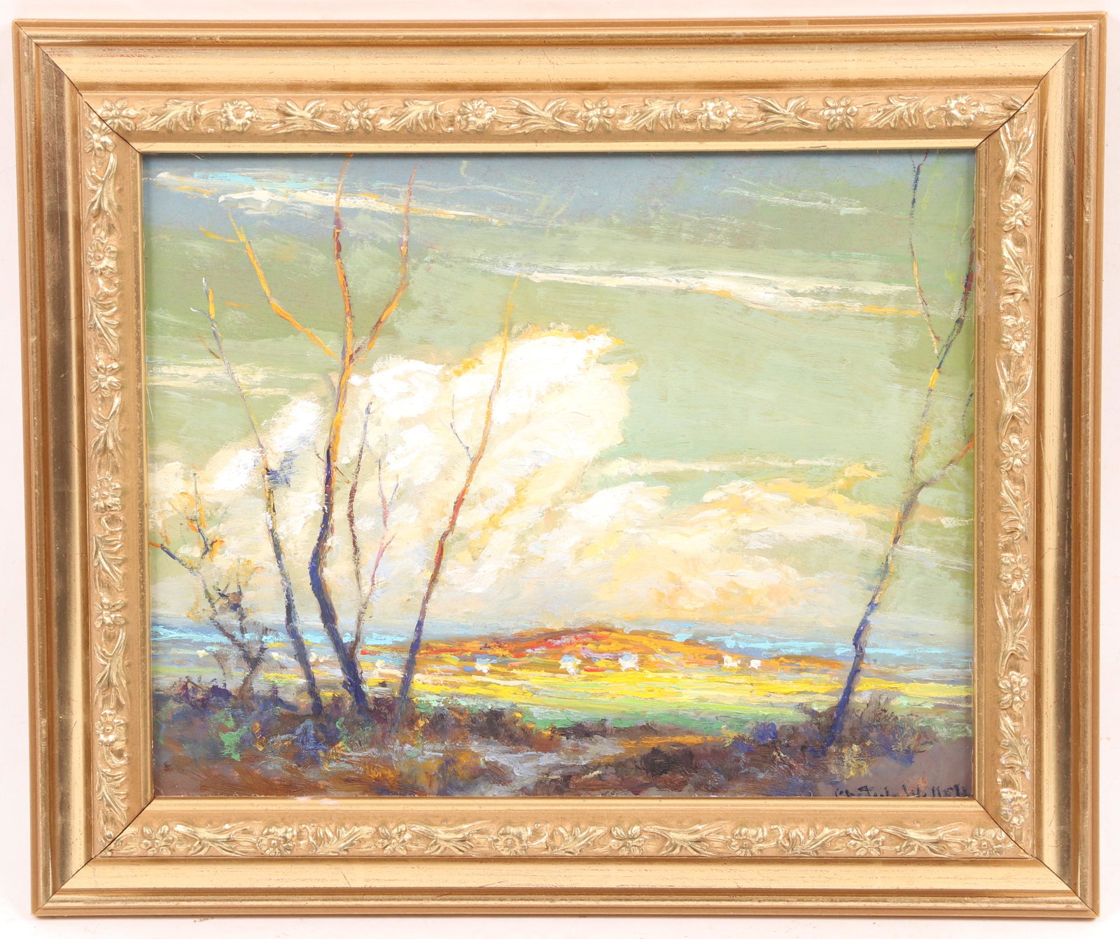 Christopher G. Willett (Born 1959) Oil on Board: "Sunrise, Looking Towards New Hope", signed at the lower right. Dimensions: 8" x 10", the frame 10 1/2" x 12 1/2".
