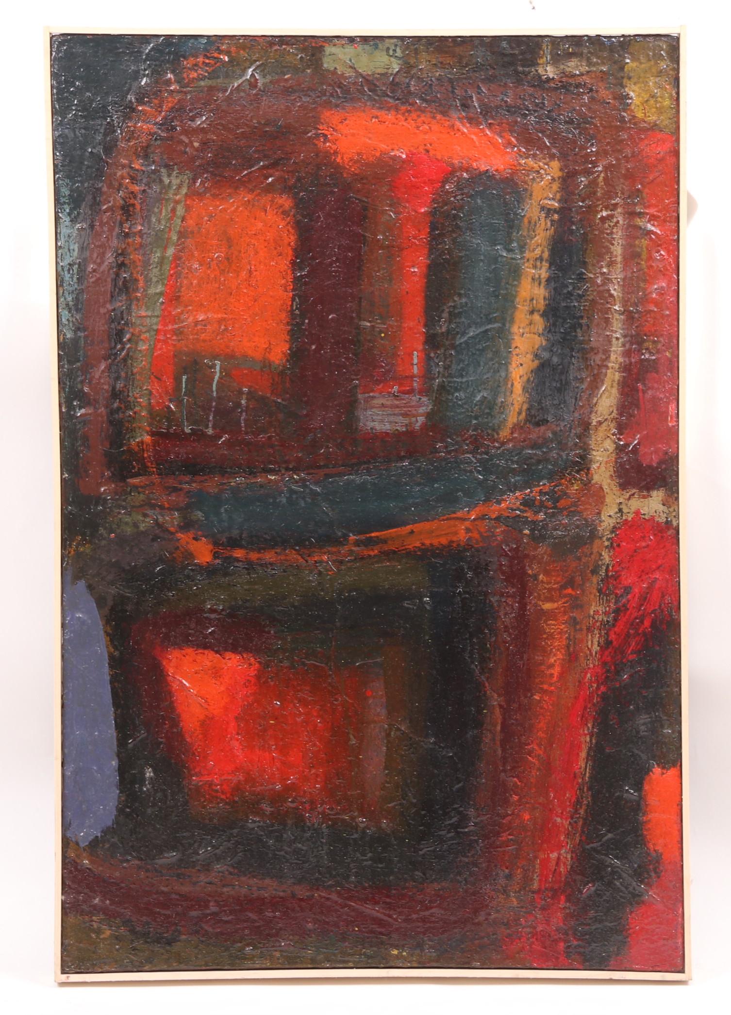 Daniel Buckler, Modernist Oil on Canvas: A colorful abstract work by a New Hope artist, signed verso and dated for 1961. Dimensions: 36" x 24", the frame 36 1/2" x 24 1/2".