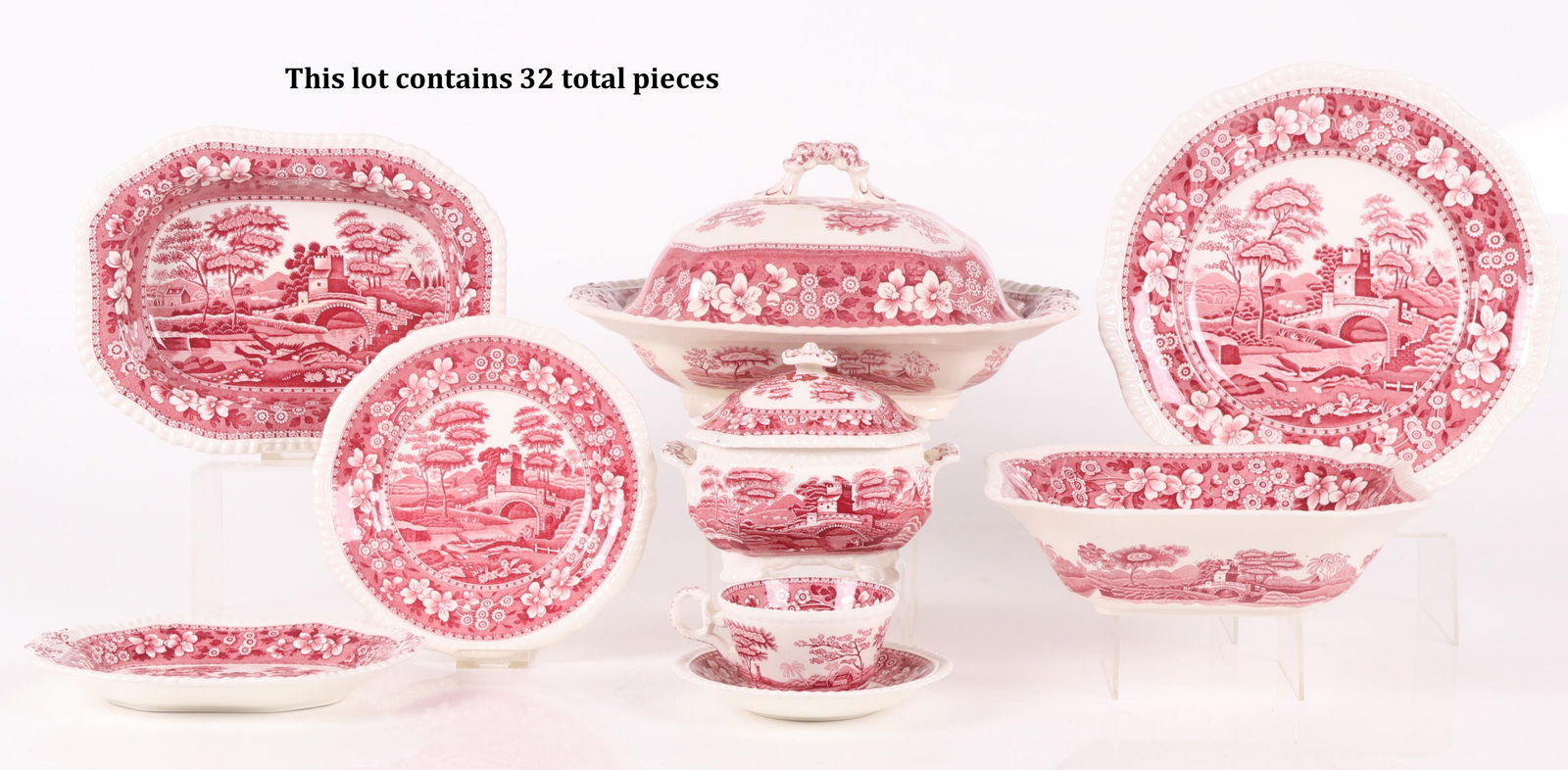 A Partial Set of Spode's Tower, Red Transferware (1 of 13)