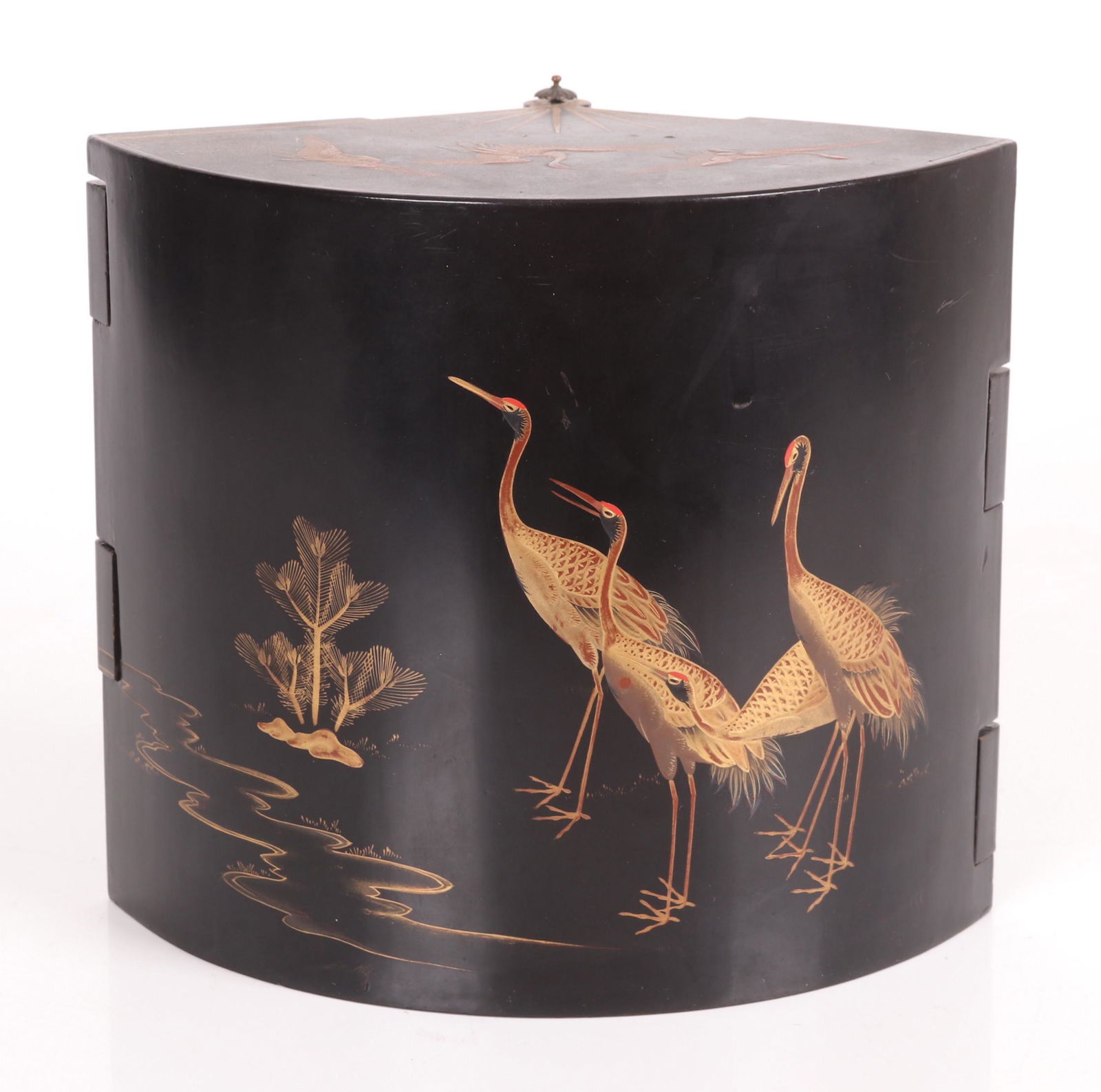 A Japanese Black Lacquer Fan Form Box (1 of 8)