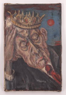 Milton Resnick (1917 - 2004) Oil on Canvas: Depicting a sleeping man wearing a crown, signed at the lower left. Dimensions: 15" x 10".