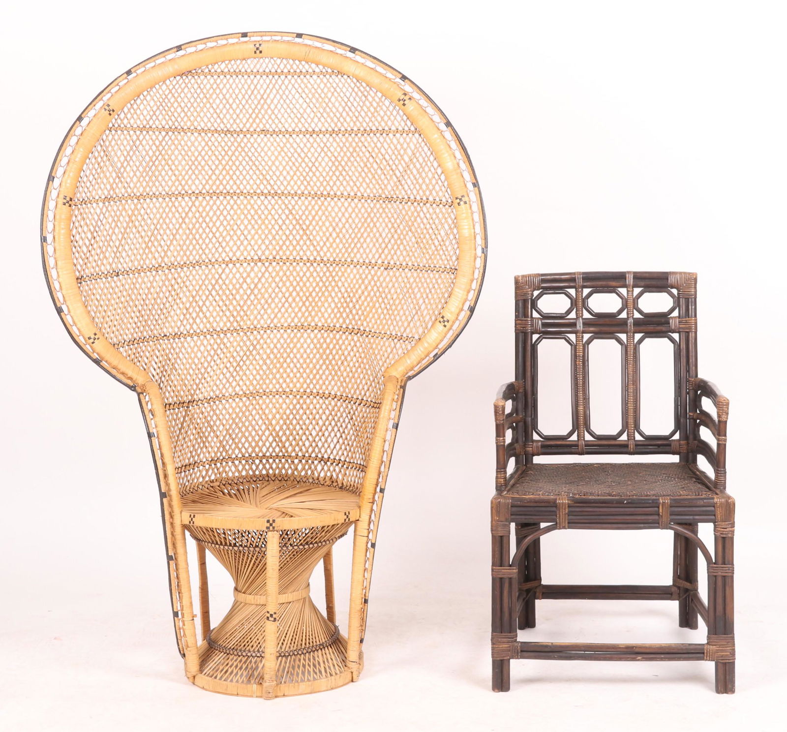 A Rattan Peacock Chair & Lacquered Bamboo Arm Chair (1 of 13)