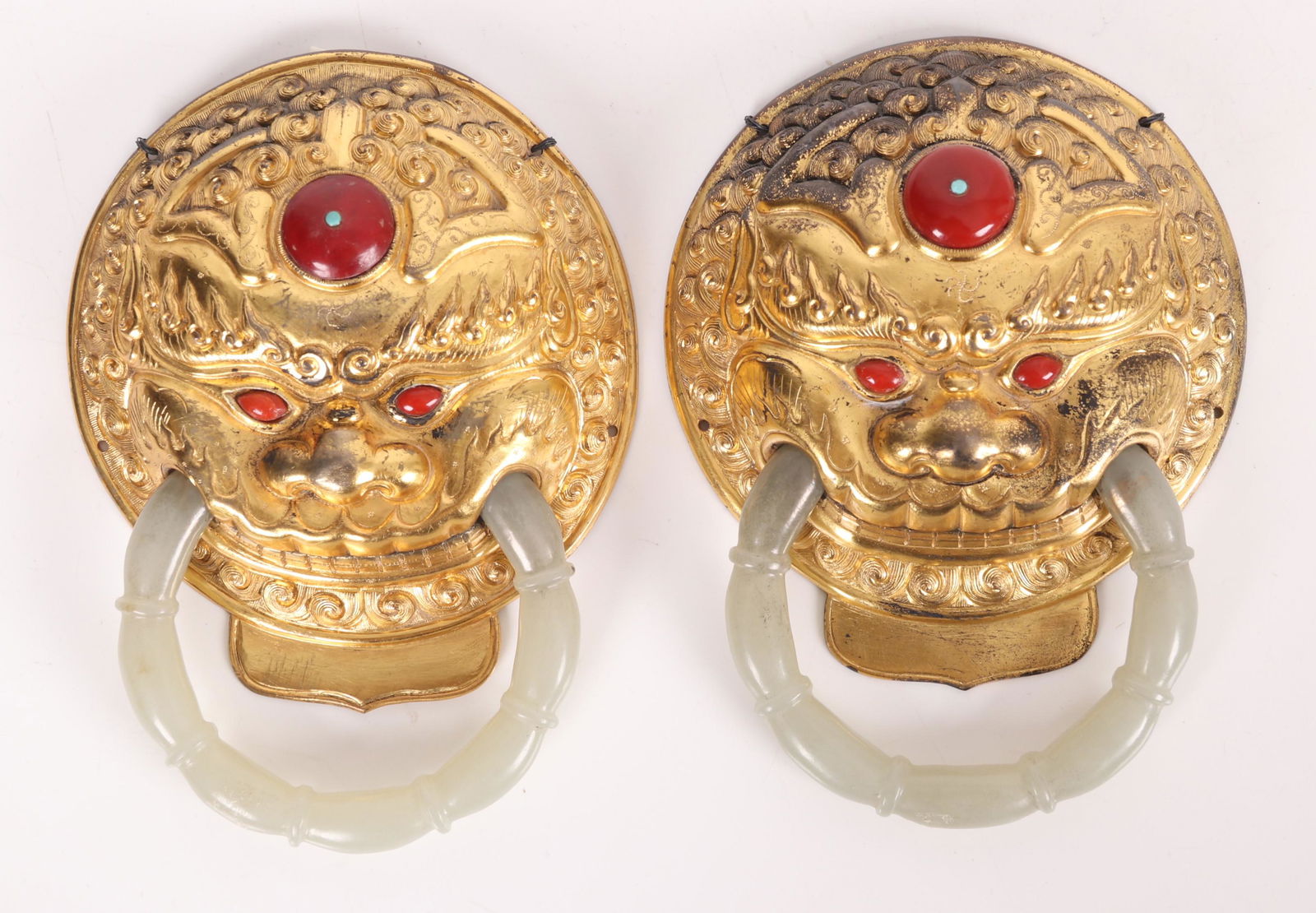 A Pair of Chinese Gilt Silver and Jade Handles (1 of 6)