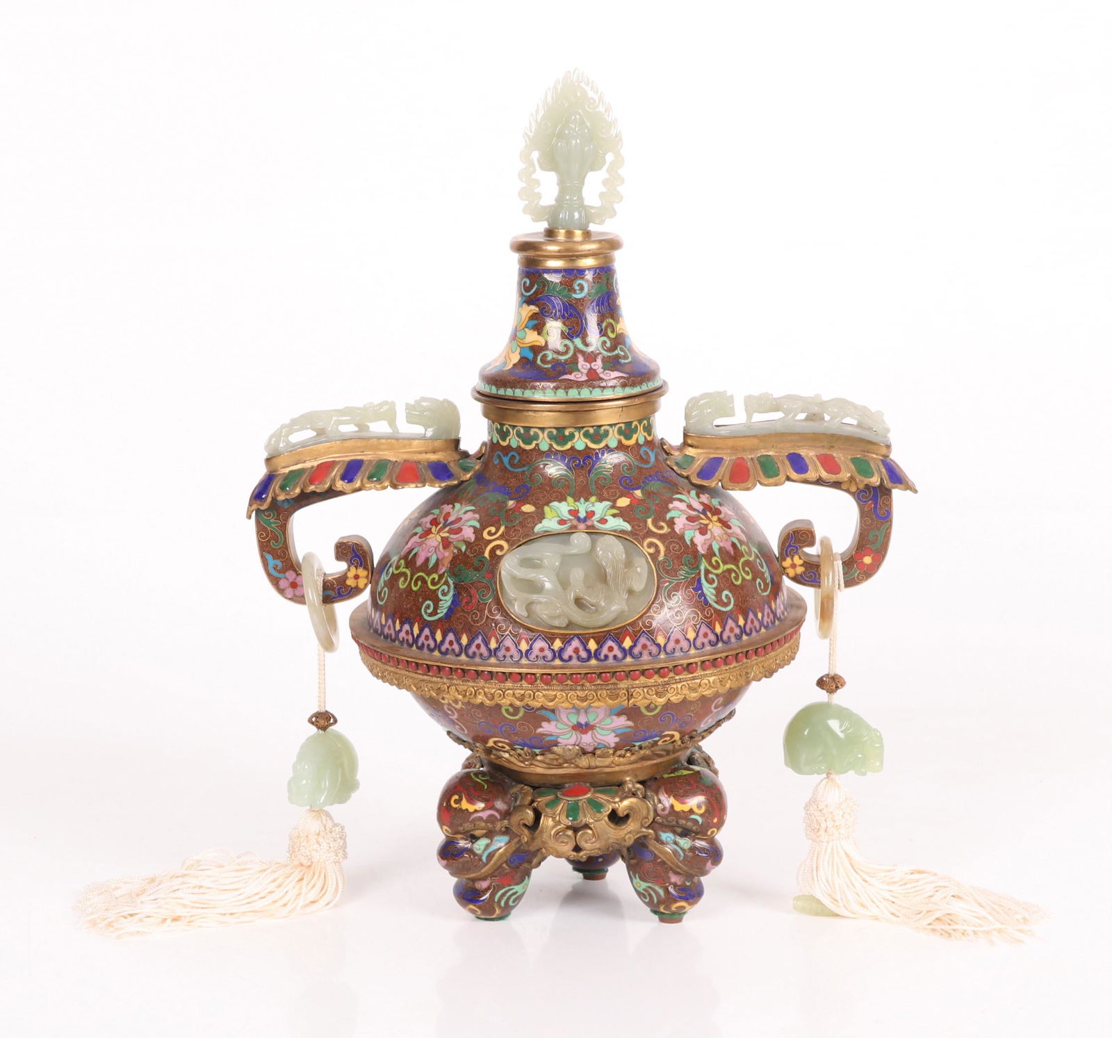 A Chinese Jade Mounted Cloisonne Urn (1 of 10)