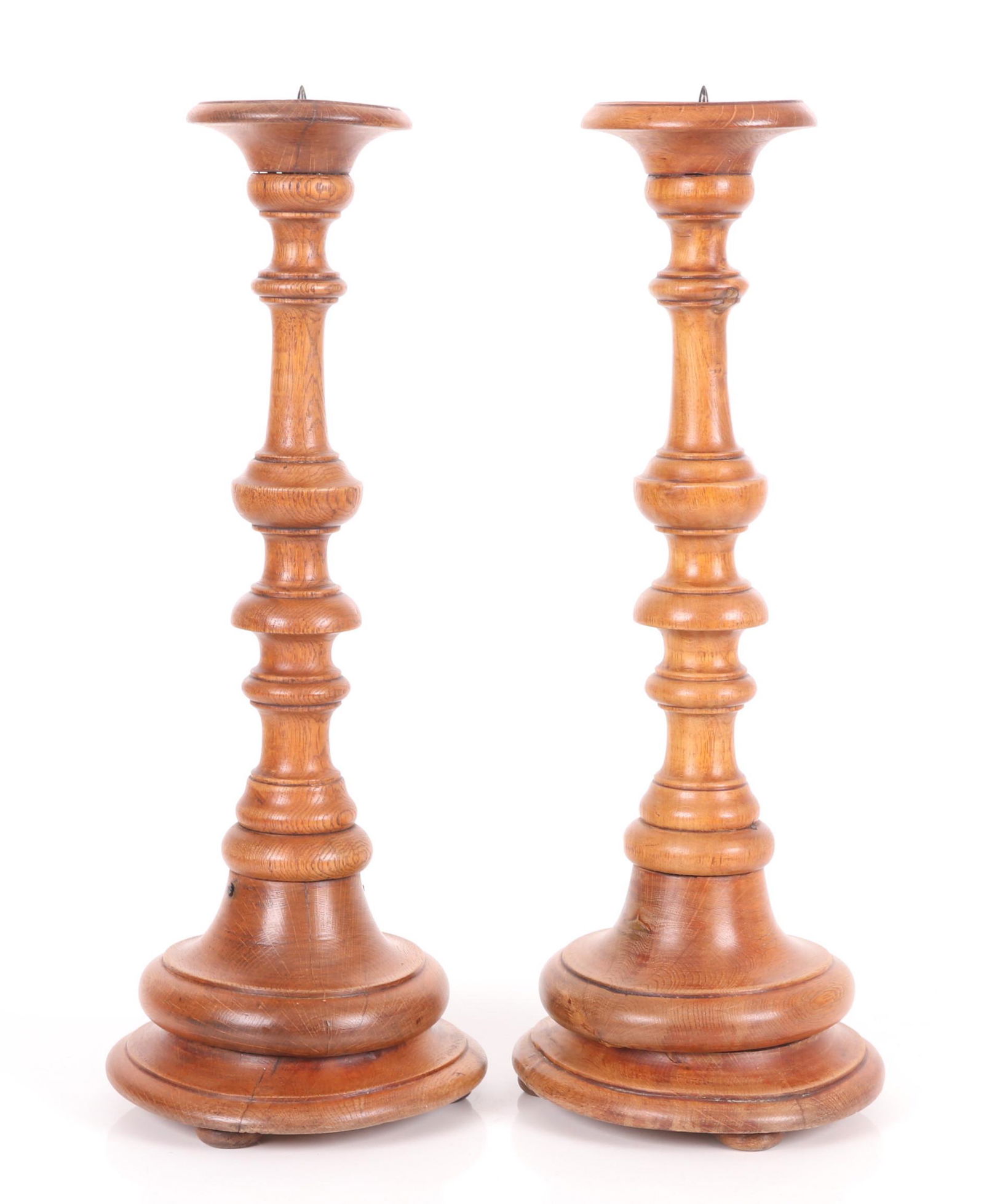 A Pair of Large Turned Oak Candlesticks (1 of 6)