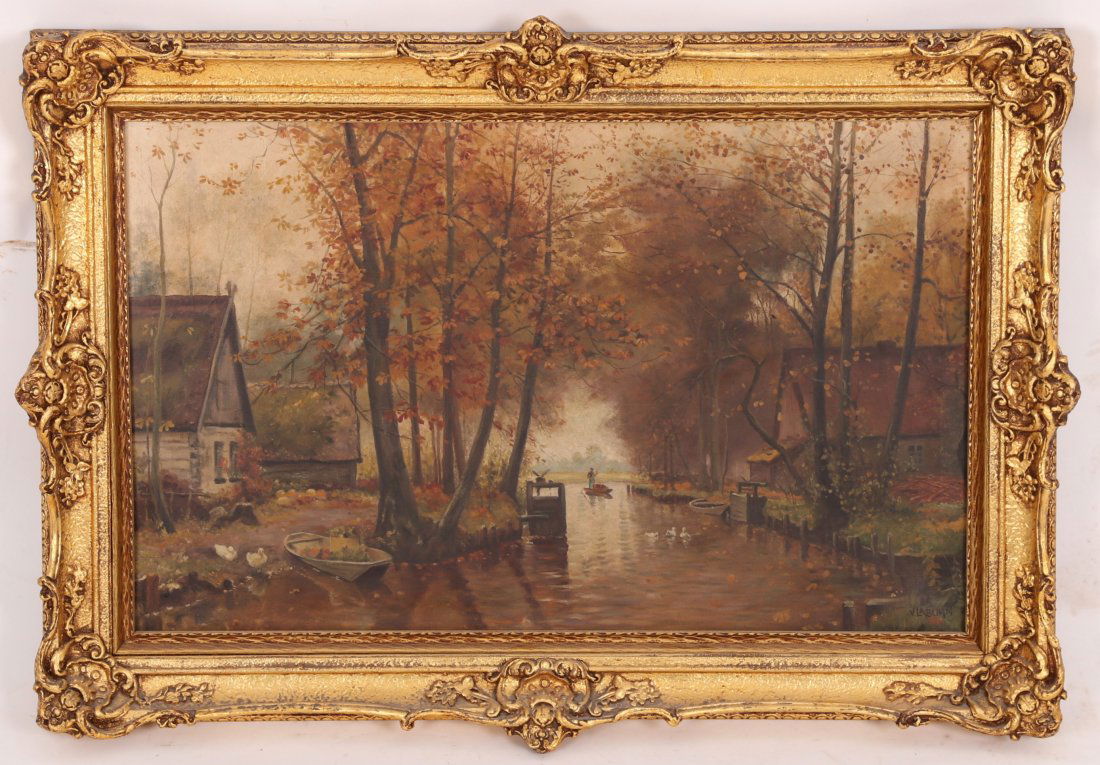 Early 20th Century Landscape, Canal Scene (1 of 8)