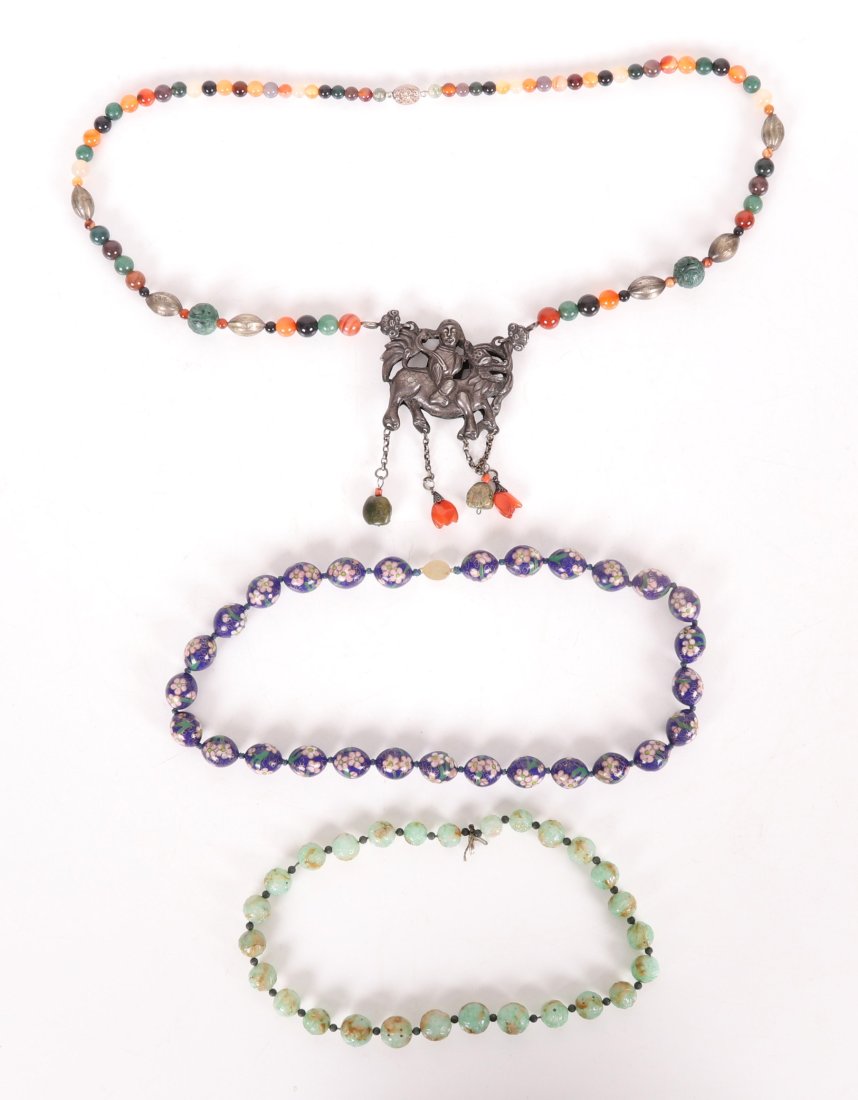 Three Chinese Necklaces, Jade, Silver, Etc. (1 of 14)