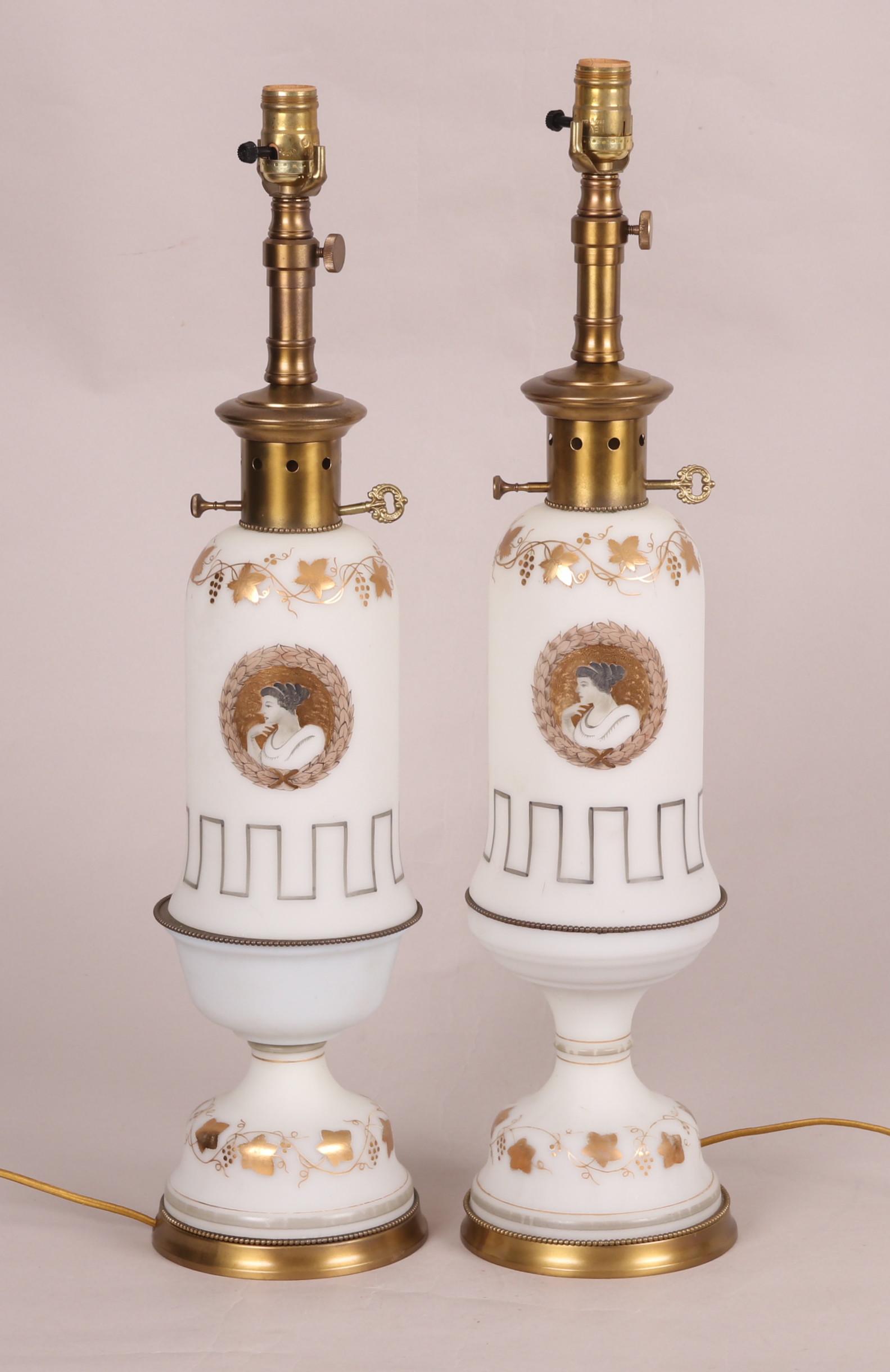 Pair Of French Style Satin Glass Table Lamps (1 of 9)