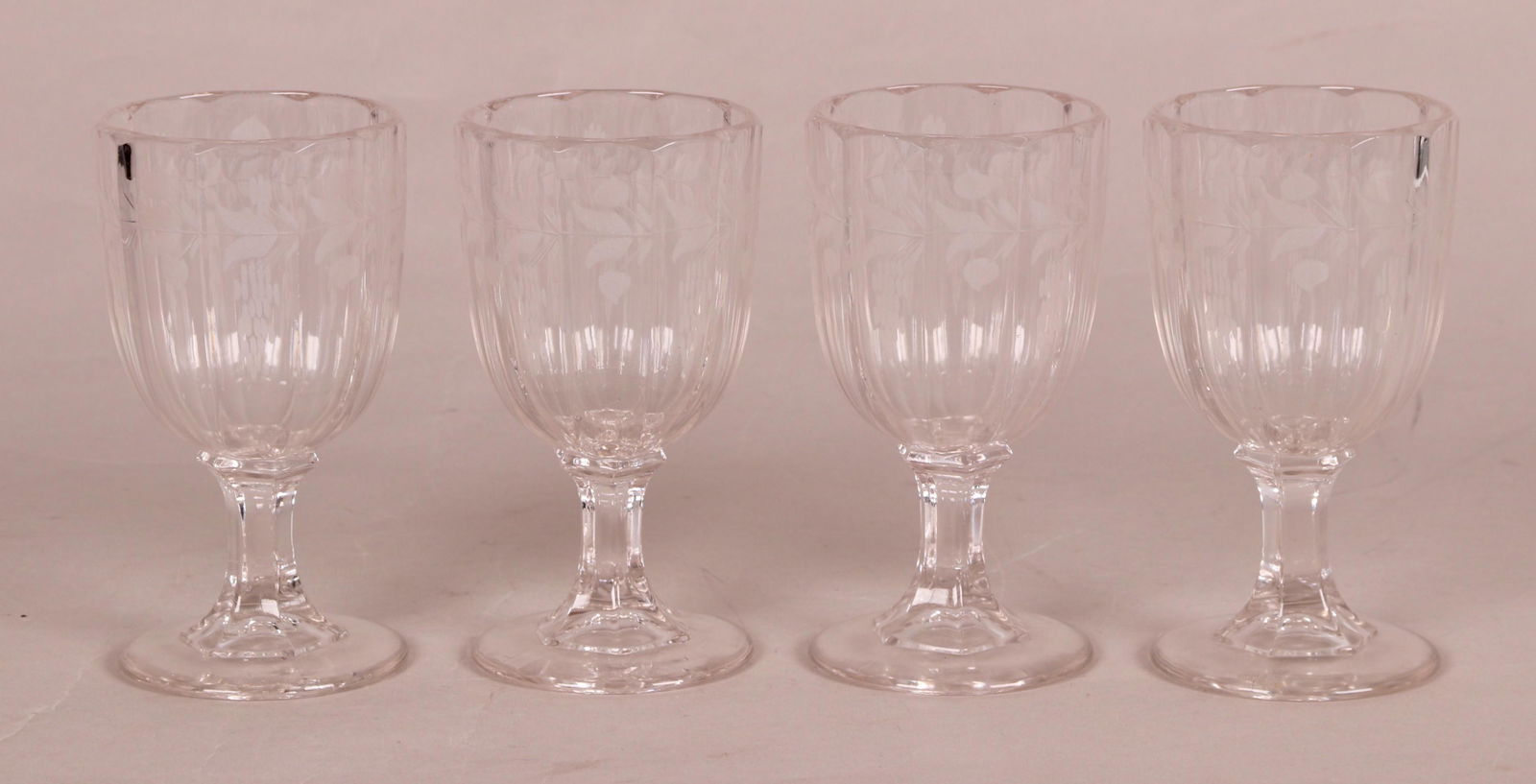 Four Etched Flint Glass Goblets (1 of 6)