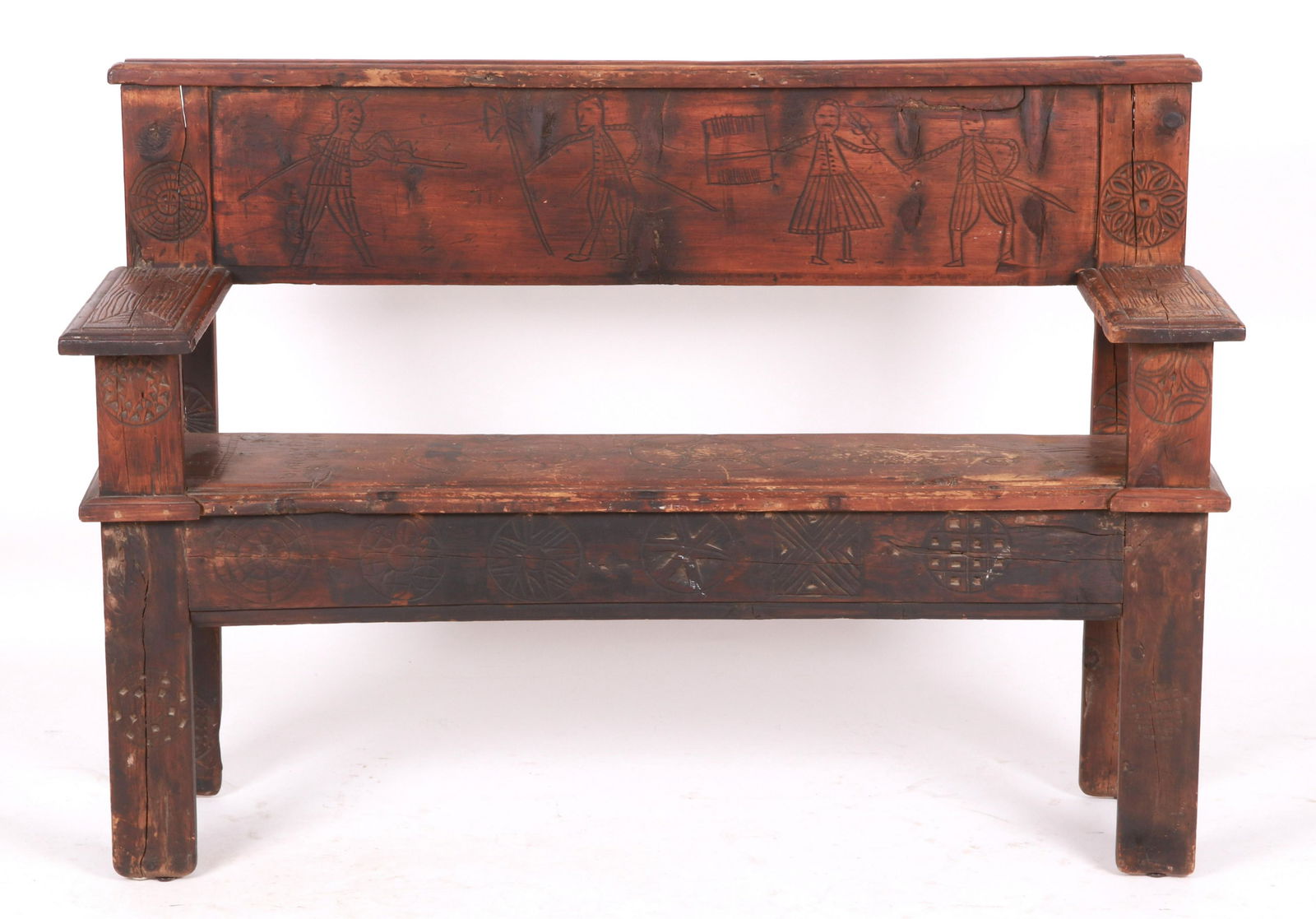 A Primitive Folk Art Carved Bench (1 of 11)