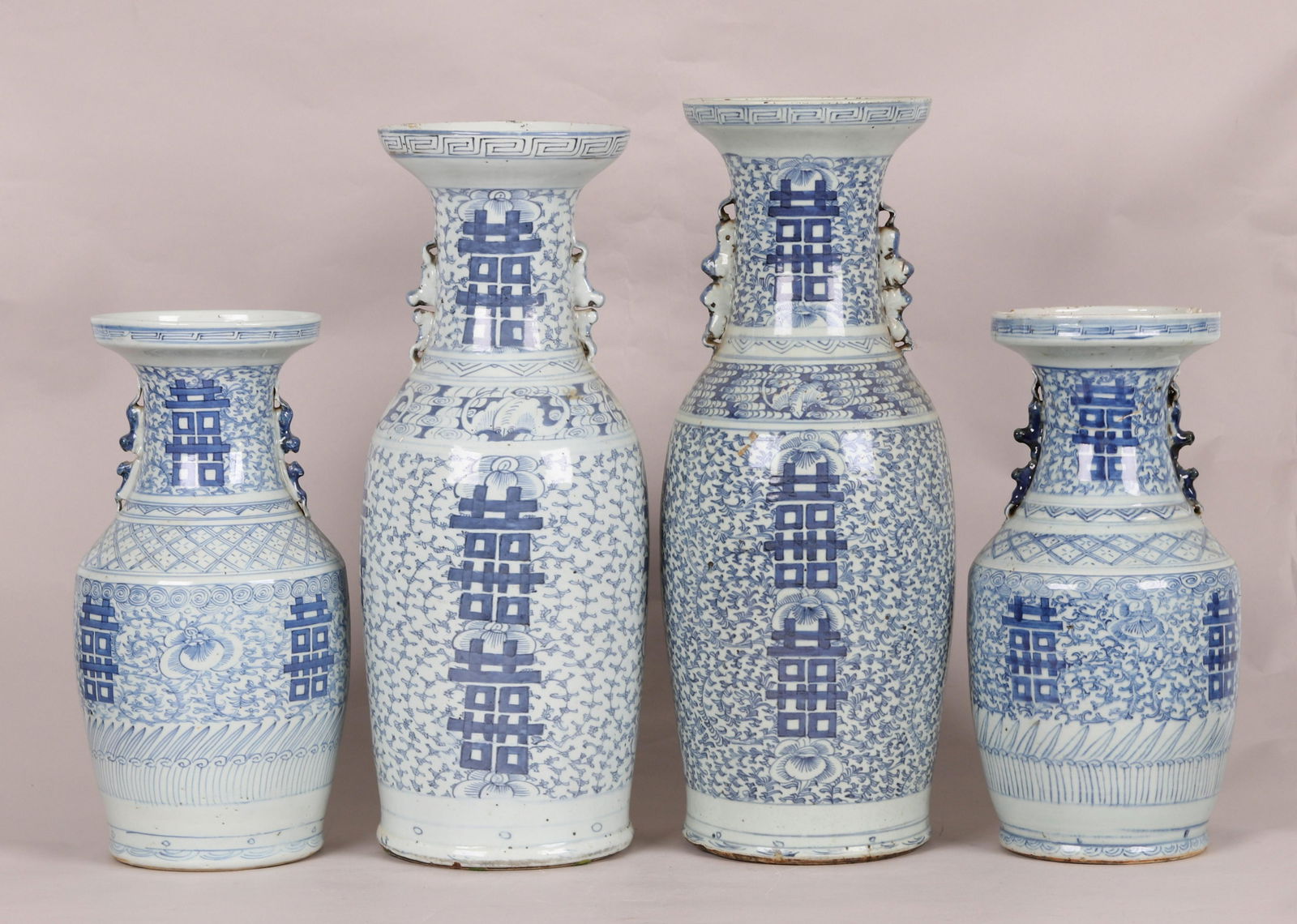 Four Chinese Qing Blue & White Baluster Vases (1 of 12)
