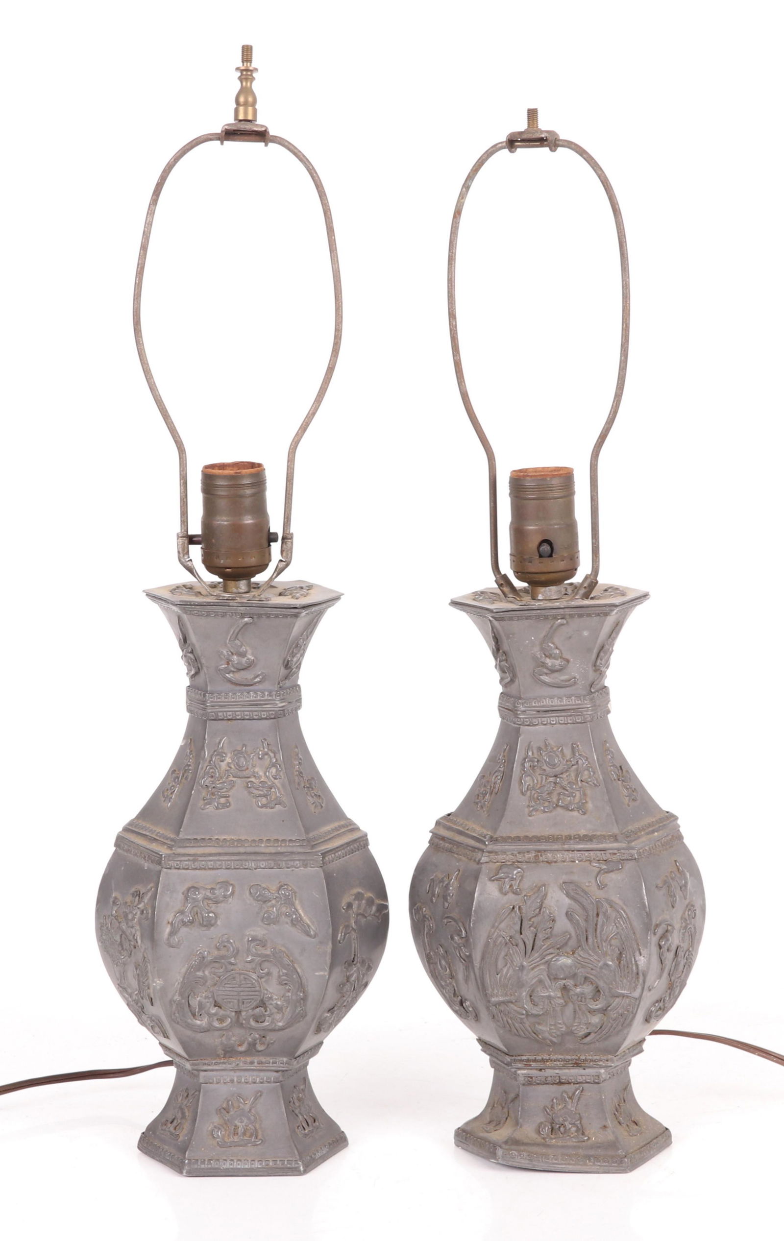 A Pair Of Chinese Pewter Lamps (1 of 8)