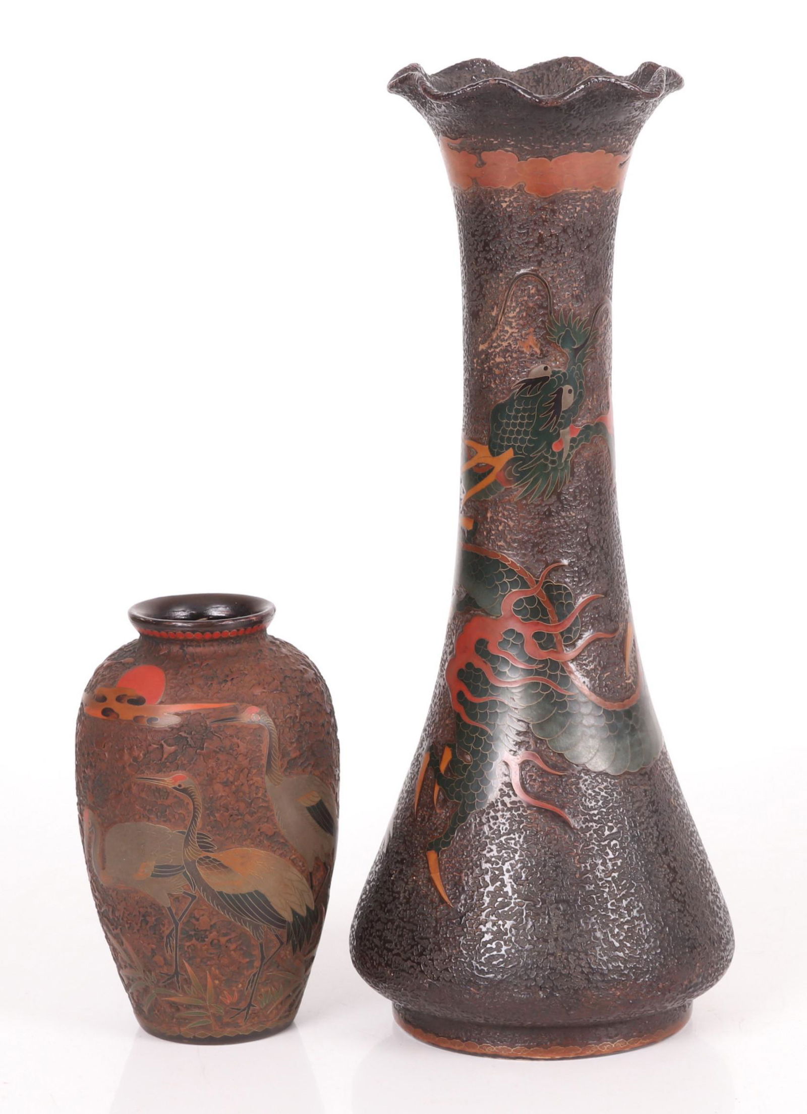 A Pair of Japanese Cloisonne On Porcelain Vases (1 of 12)
