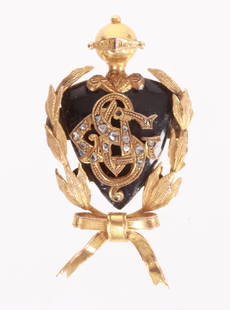 An Antique 14k Gold and Rose Cut Diamond Pin: Heart form with with rose cut diamonds. Dimensions:1 3/4" x 1", the total approximate weight is 6.6 dwt. Provenance:From a NJ collection.