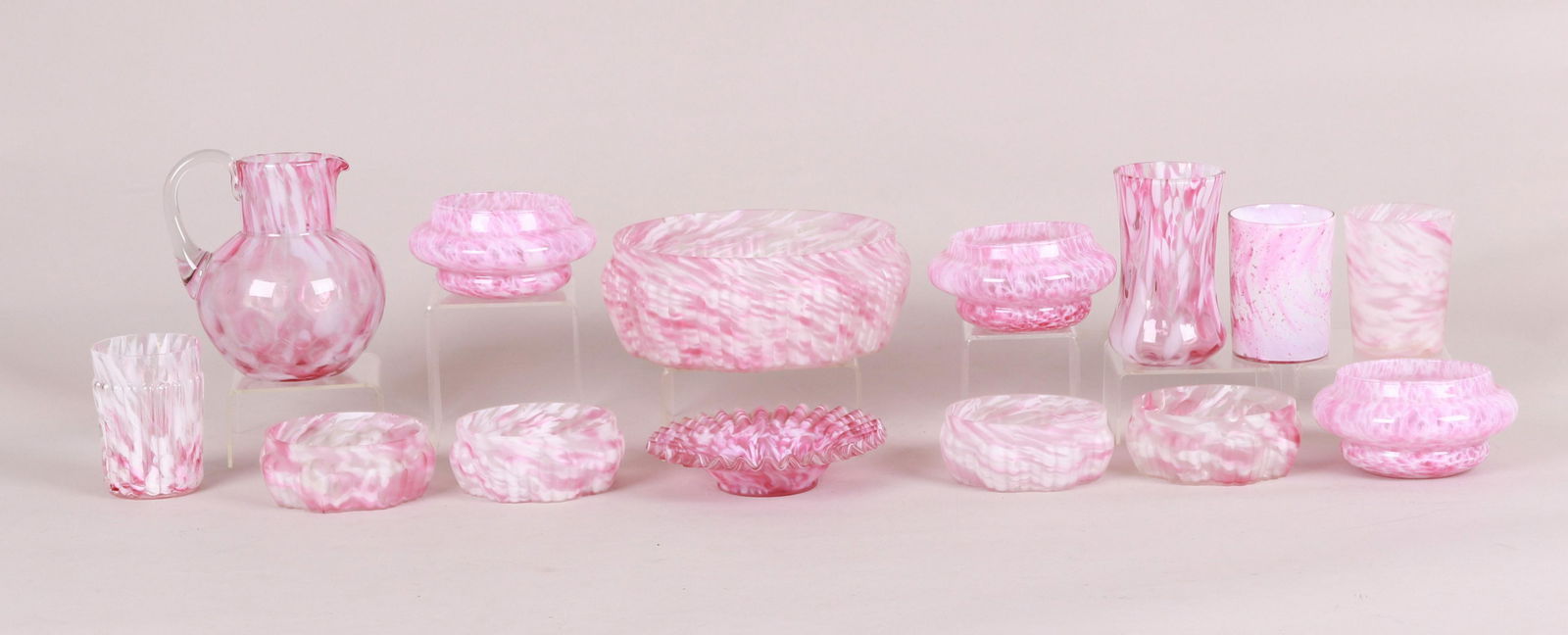 A Large Group of Victorian Pink Spatter Glass (1 of 9)