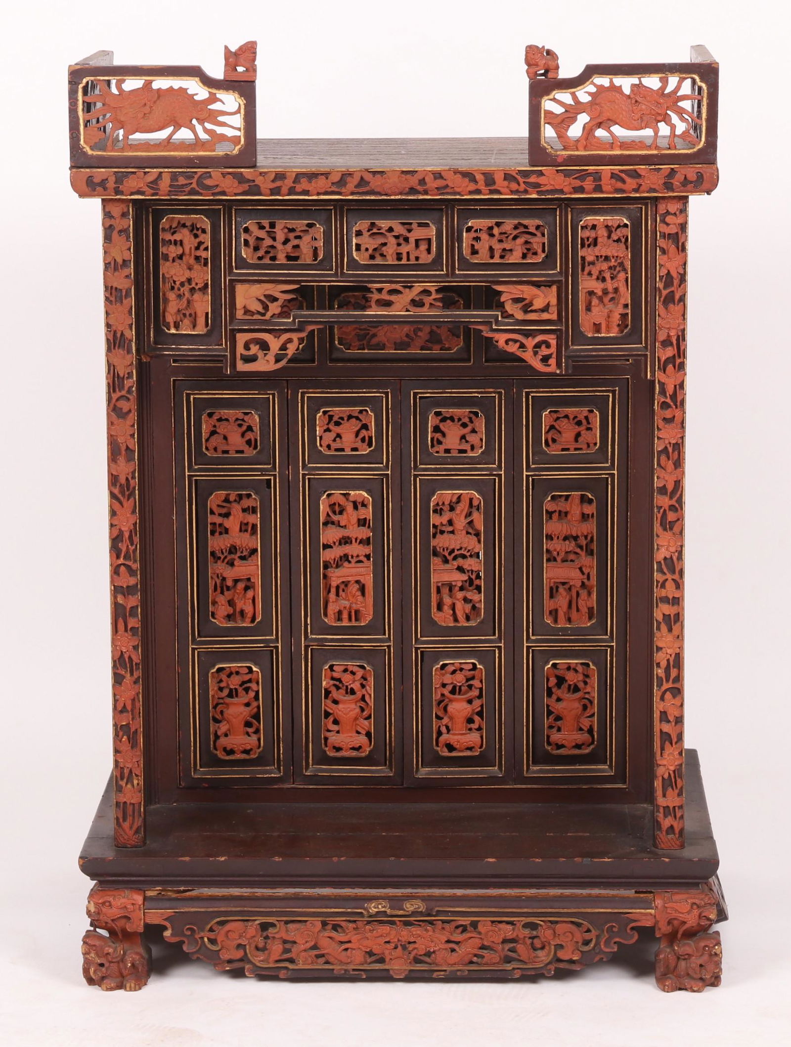 A Chinese Lacquer and Carved Shrine Cabinet (1 of 11)
